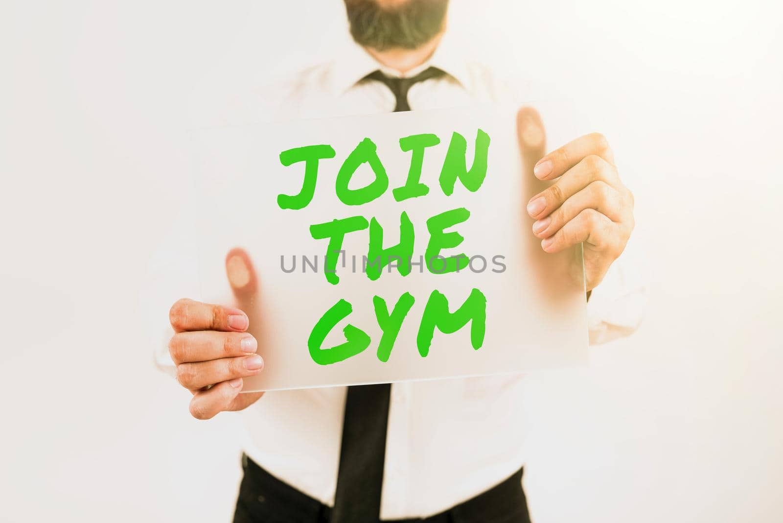 Inspiration showing sign Join The Gym. Conceptual photo Motivation to start working out making exercises fitness Blank frame represent company employees demonstrating business terms. by nialowwa