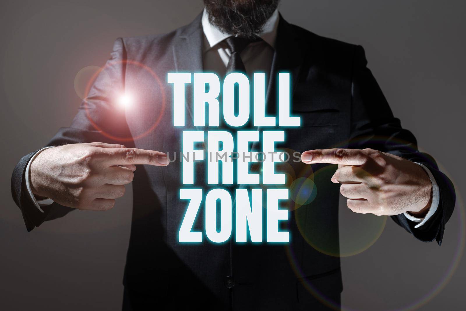 Conceptual caption Troll Free Zone, Business overview Social network where tolerance and good behavior is a policy Man And Woman Presenting Important Informations On Presentation Board.