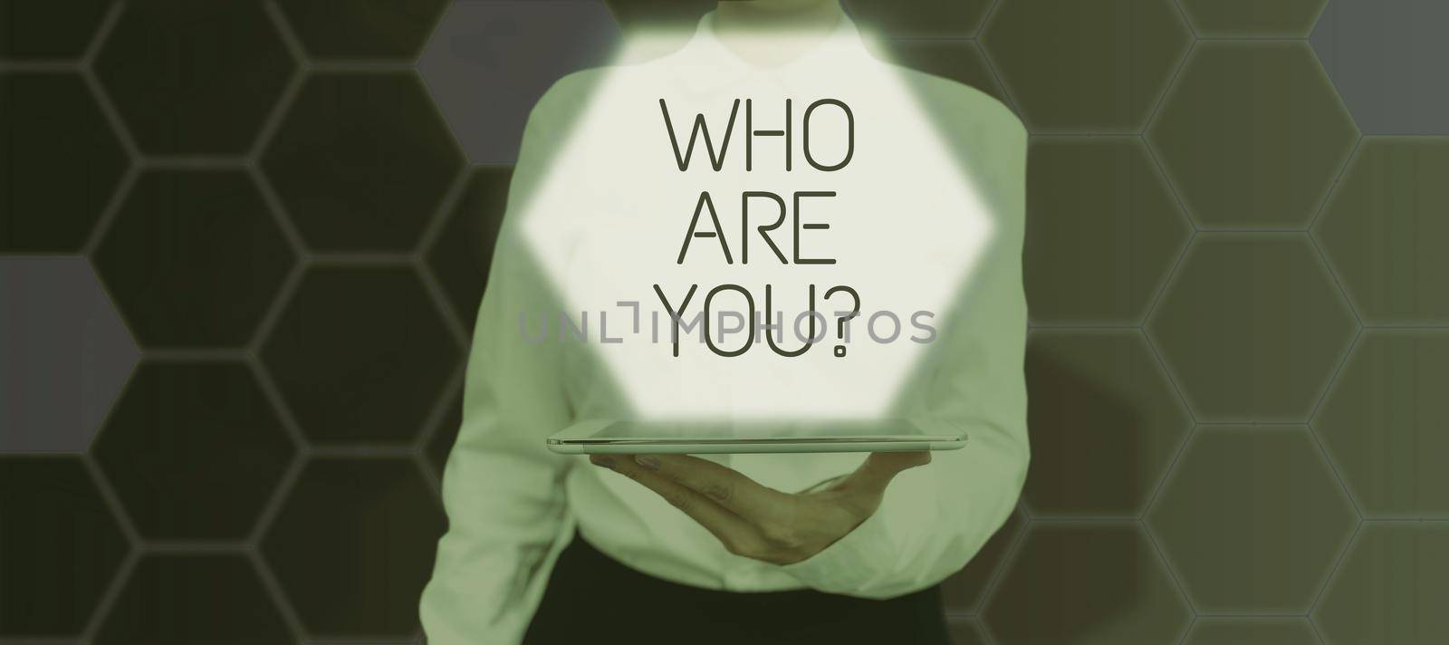 Sign displaying Who Are You Question. Word for Identify yourself description personal characteristics by nialowwa