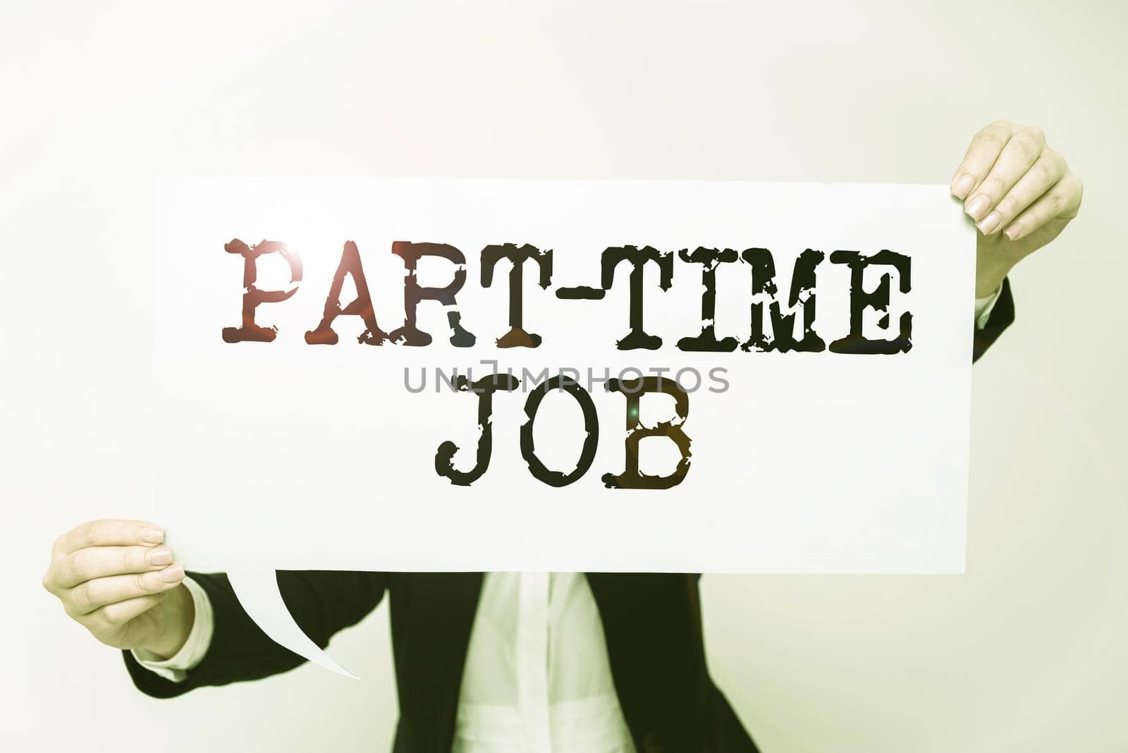 Text caption presenting Part Time Job. Business approach Working a few hours per day Temporary Work Limited Shifts Phone With Important Message On Screen And Paper Wraps Around. by nialowwa