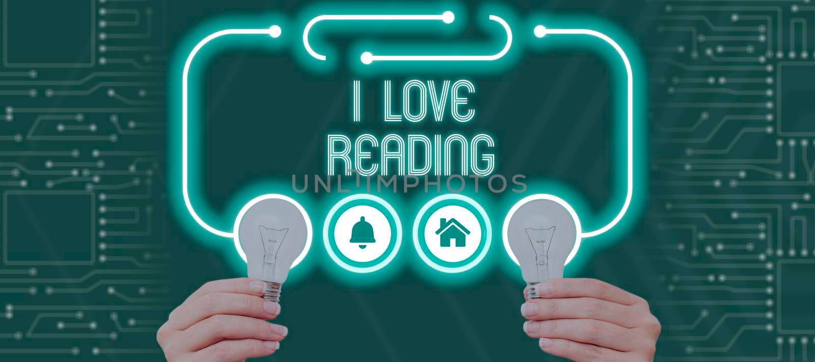 Text sign showing I Love Reading. Business concept Affection for the literature old papers classical education Man Holding Cellphone In Digital Frame With S Sharing Information. by nialowwa