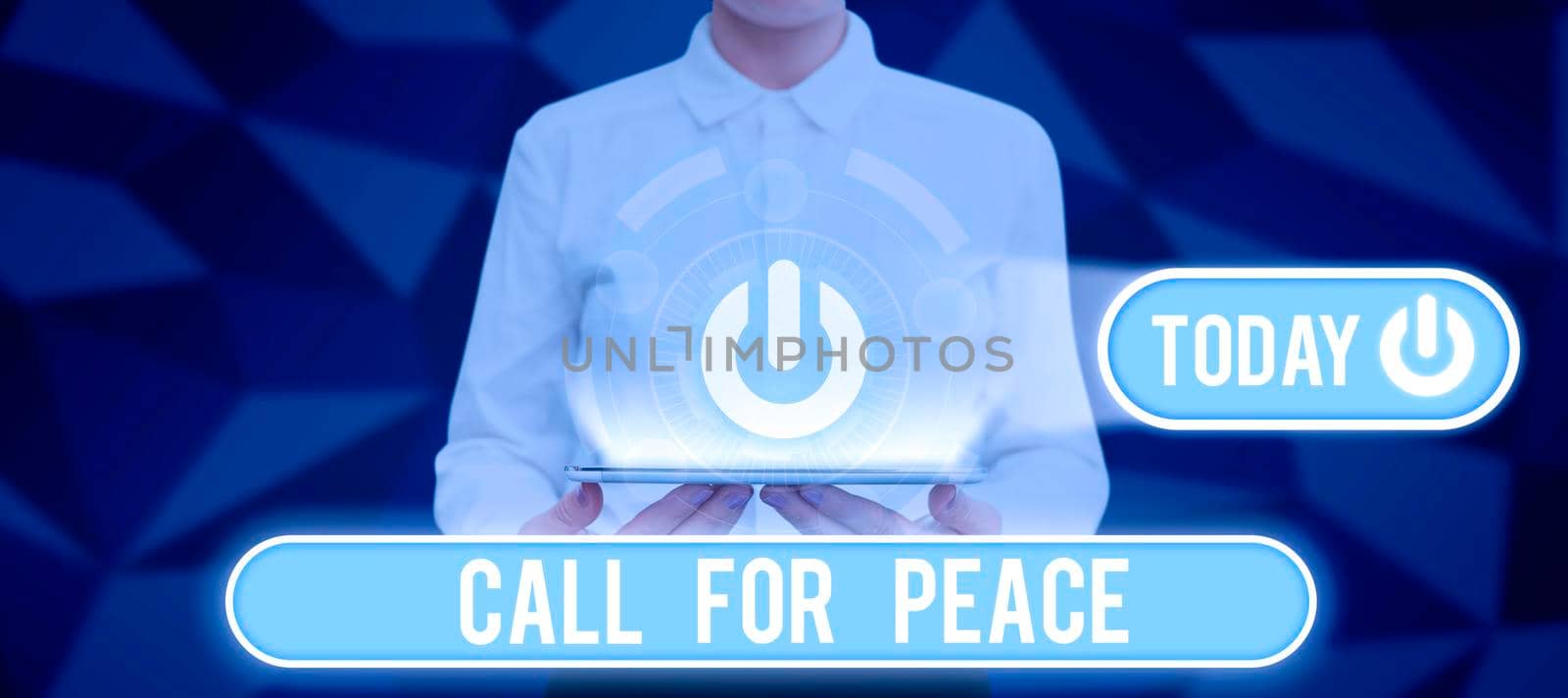 Sign displaying Call For Peace. Internet Concept Make votes to a peaceful world Be calmed relaxed do not fight by nialowwa