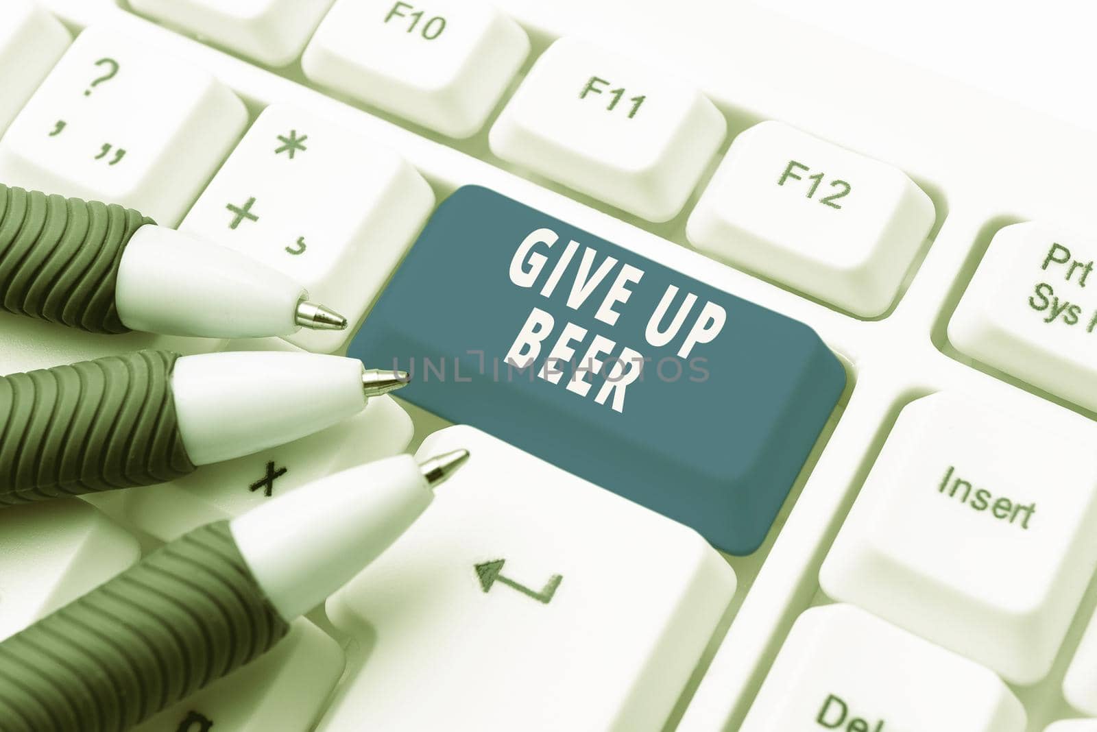 Conceptual caption Give Up Beer. Conceptual photo Stop drinking alcohol treatment for addiction healthy diet by nialowwa