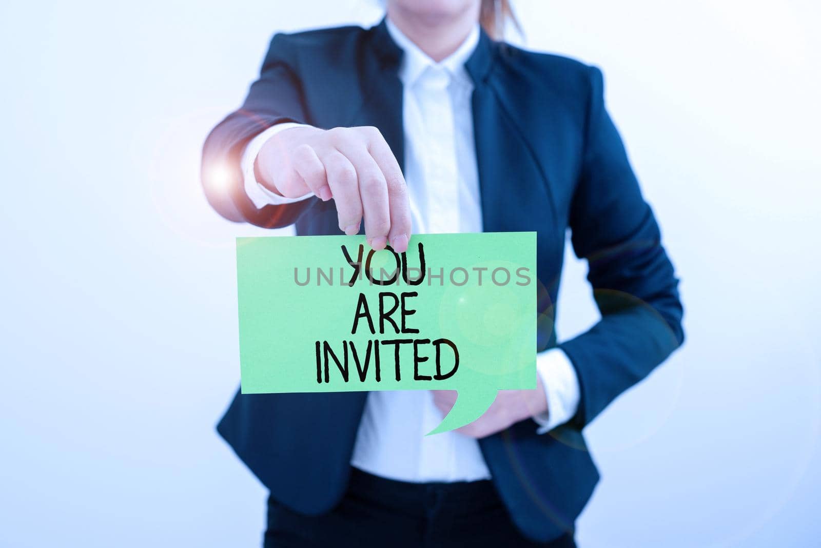 Text showing inspiration You Are Invited. Business concept Receiving and invitation for an event Join us to celebrate Speech Bubble With Important Messages Next To Magnifier On Floor. by nialowwa