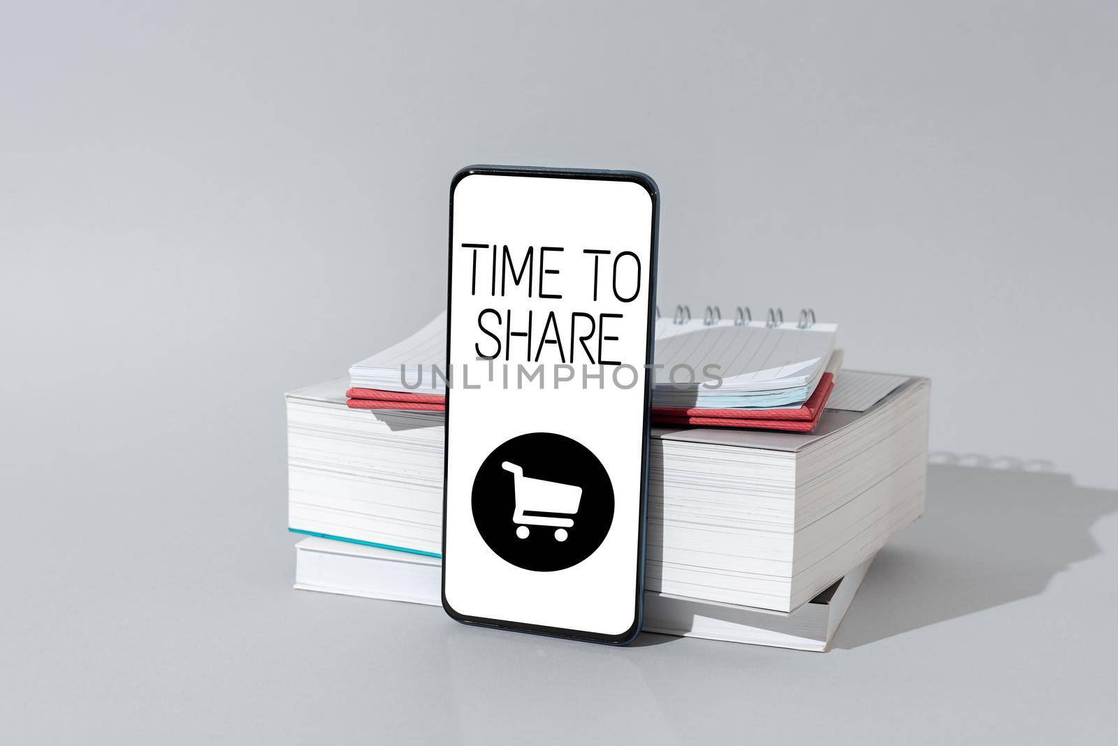 Text sign showing Time To Share. Internet Concept Communicate with your friends and family spread the word Woman Holding Tablet And Pointing With One Finger On Important Idea. by nialowwa