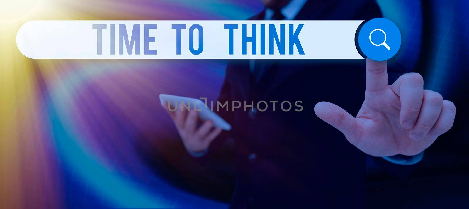Text caption presenting Time To Think, Business overview Reconsider some things Reflection time Moment to ponder Standing Businesswoman Holding Mobile Phone With Important Messages.