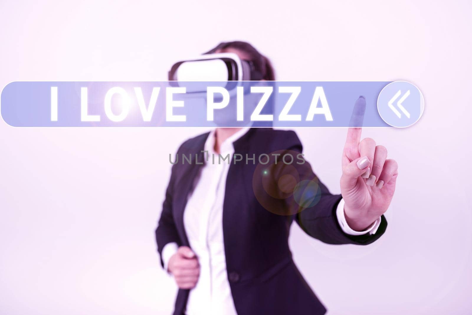 Text caption presenting I Love Pizza. Business approach To like a lot Italian food with cheese ham pepperoni in slices by nialowwa