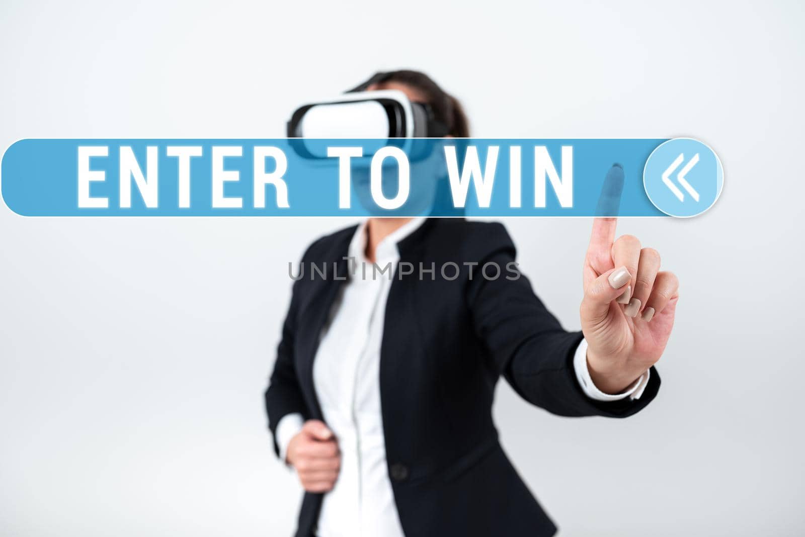 Conceptual display Enter To Win. Conceptual photo Sweepstakes Trying the luck to earn the big prize Lottery Businesswoman Holding Speech Bubble With Important Messages. by nialowwa