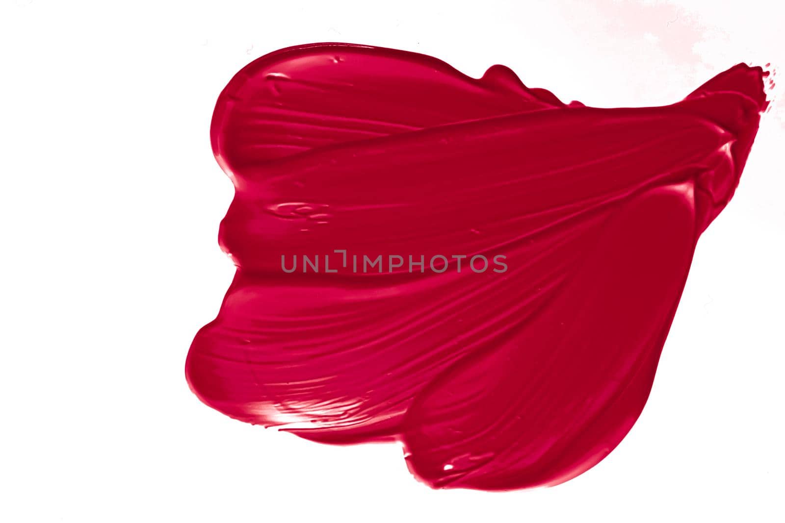 Red beauty swatch, skincare and makeup cosmetic product sample texture isolated on white background, make-up smudge, cream cosmetics smear or paint brush stroke closeup