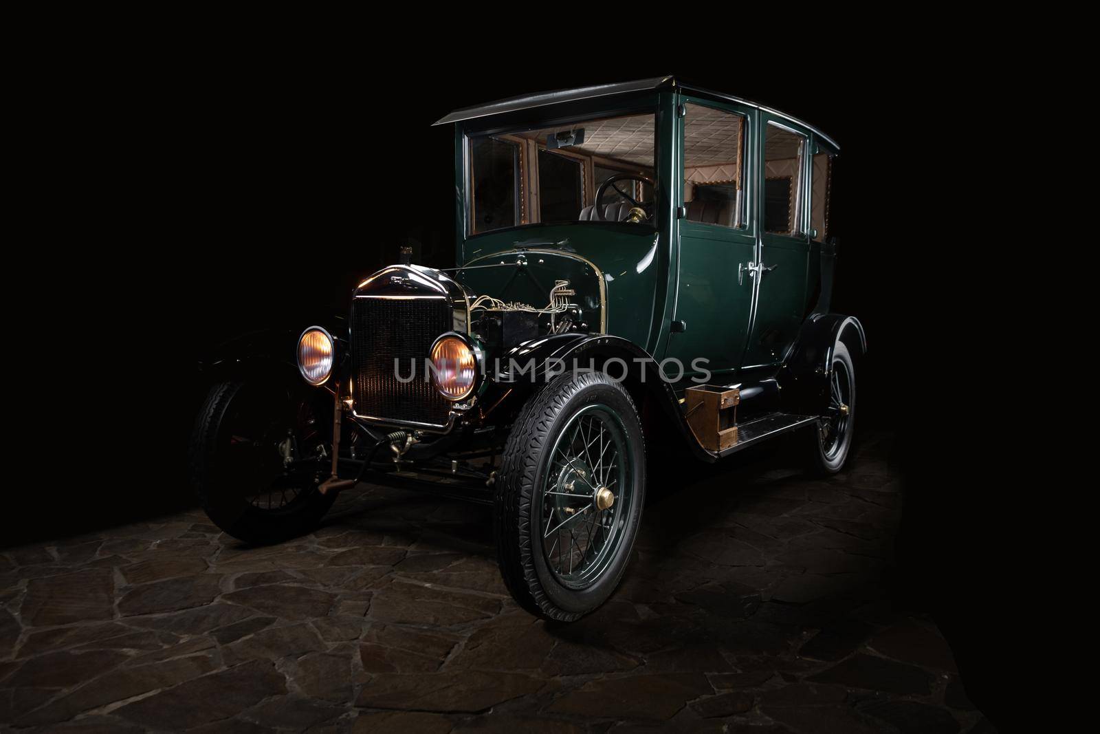 Retro car in the garage. Vintage car isolated download photo