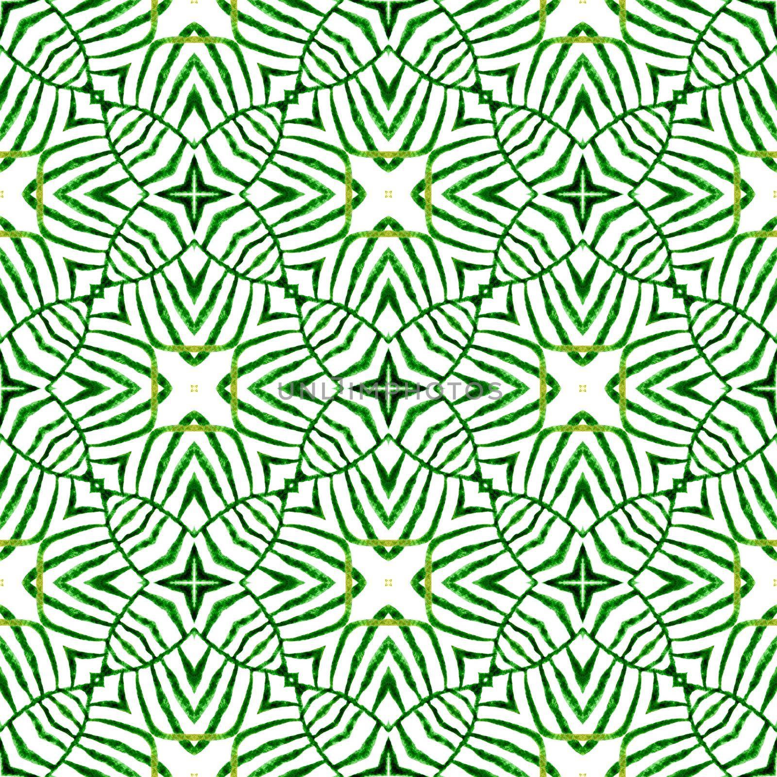 Textile ready neat print, swimwear fabric, wallpaper, wrapping. Green curious boho chic summer design. Trendy organic green border. Organic tile.