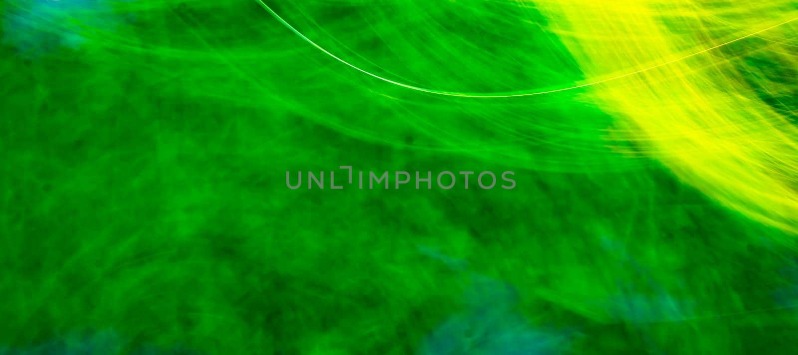 Abstract, bright green background with a yellow tint, glowing waves and lines by orebrik