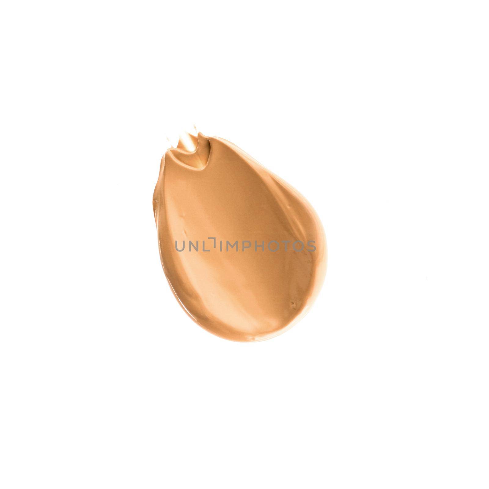 Make-up base foundation brush stroke isolated on white background, flatlay - cosmetic products, beauty texture background concept. Beige is always a good idea