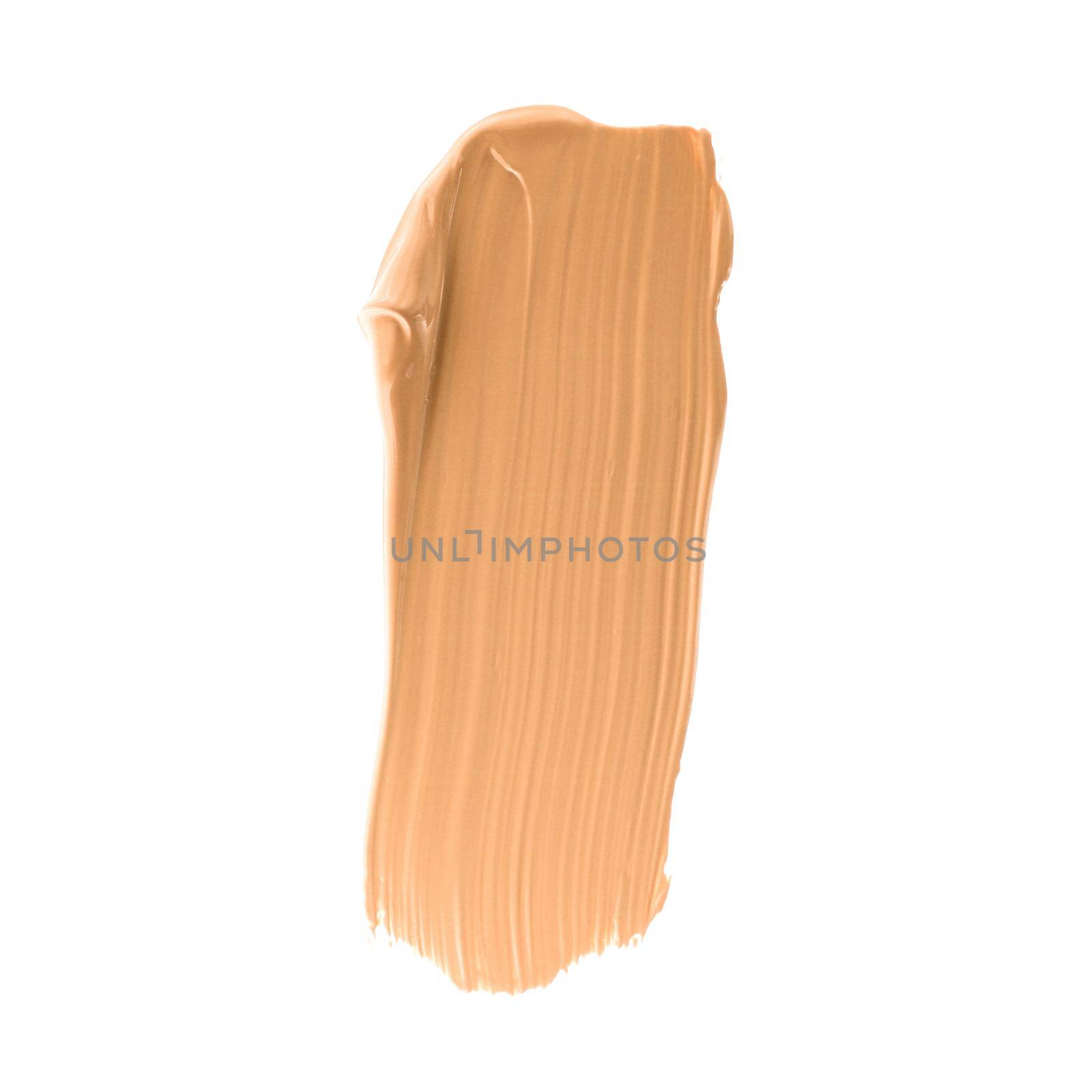 Make-up base foundation brush stroke isolated on white background, flatlay - cosmetic products, beauty texture background concept. Beige is always a good idea