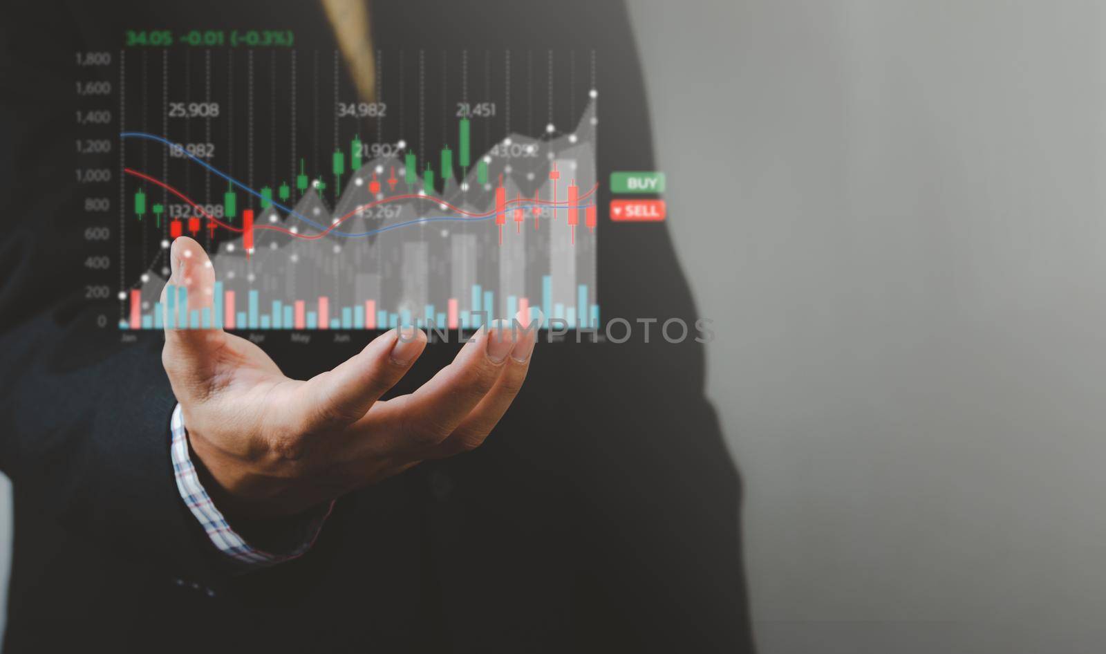 Technology and investment concepts in company finance. Investments in stock market funds and digital assets. Businessman analyzing financial data graph of Forex trading. financial business background by aoo3771