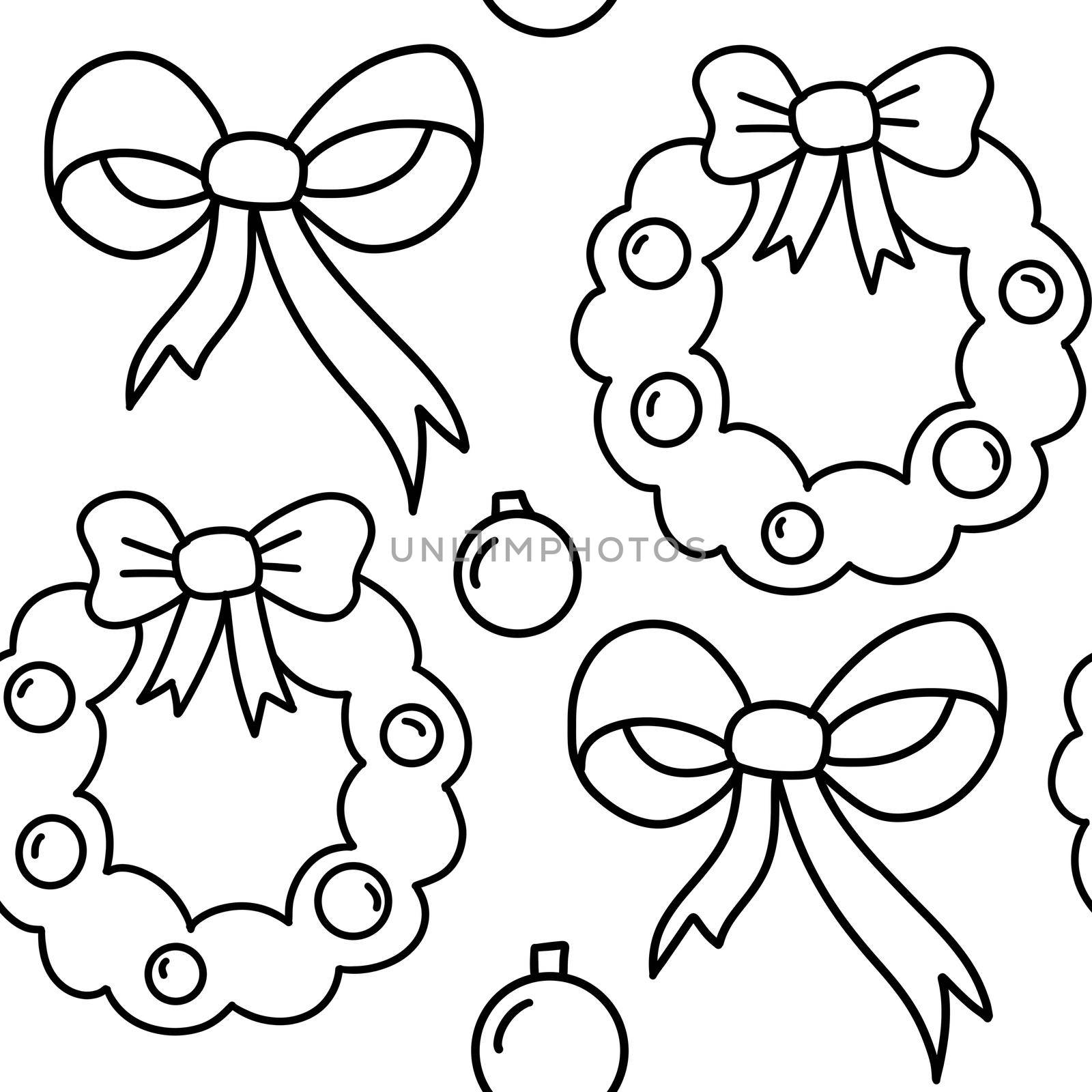 Hand drawn black and white seamless pattern with Christmas winter trees ornaments. Nordic Scandinavian new year december minimalist design, cute fabric print, cartoon doodle style. by Lagmar