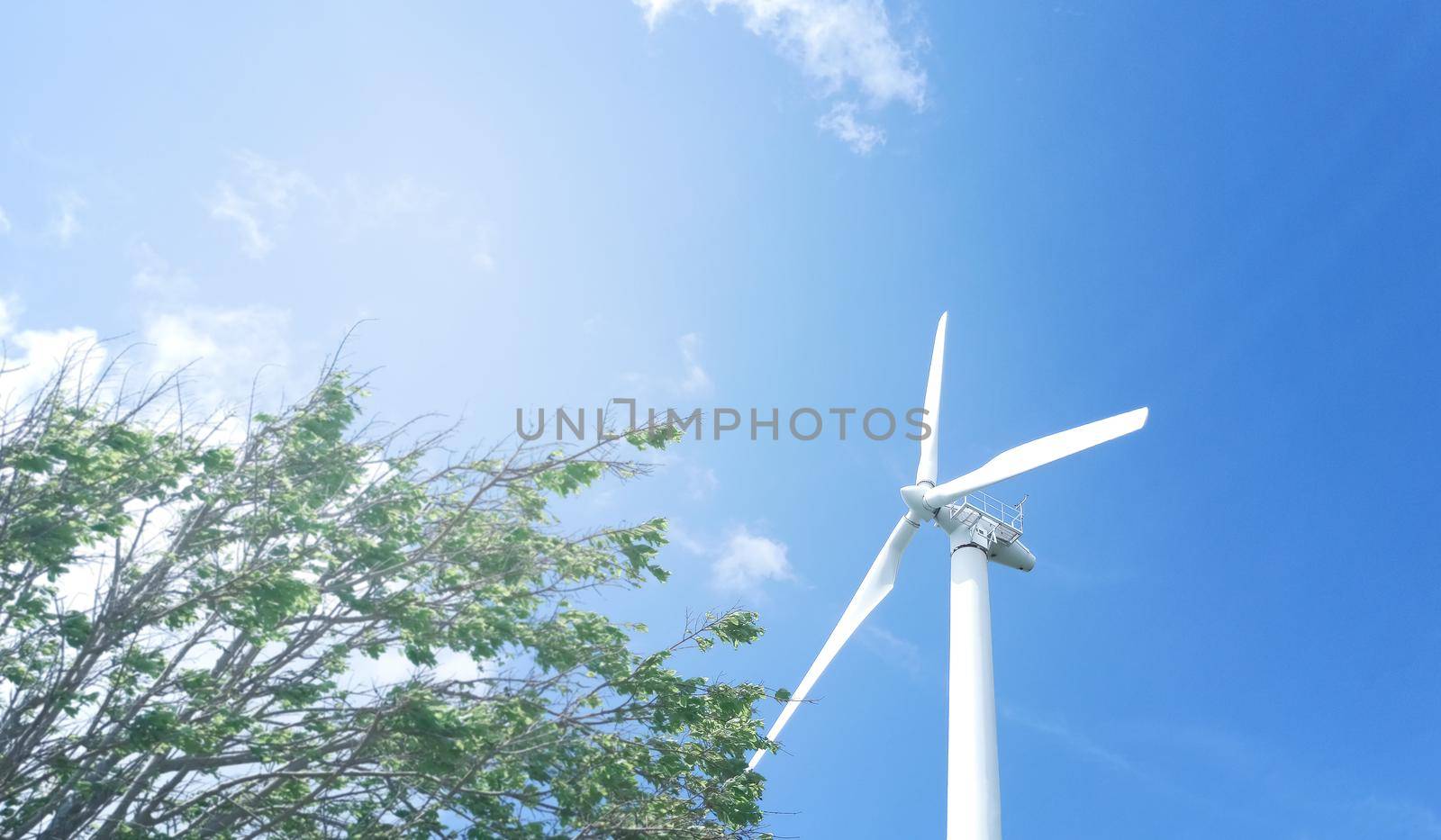 Windmill in a wind farm with blue sky at Khao Kho District Phetchabun Province, Thailand.