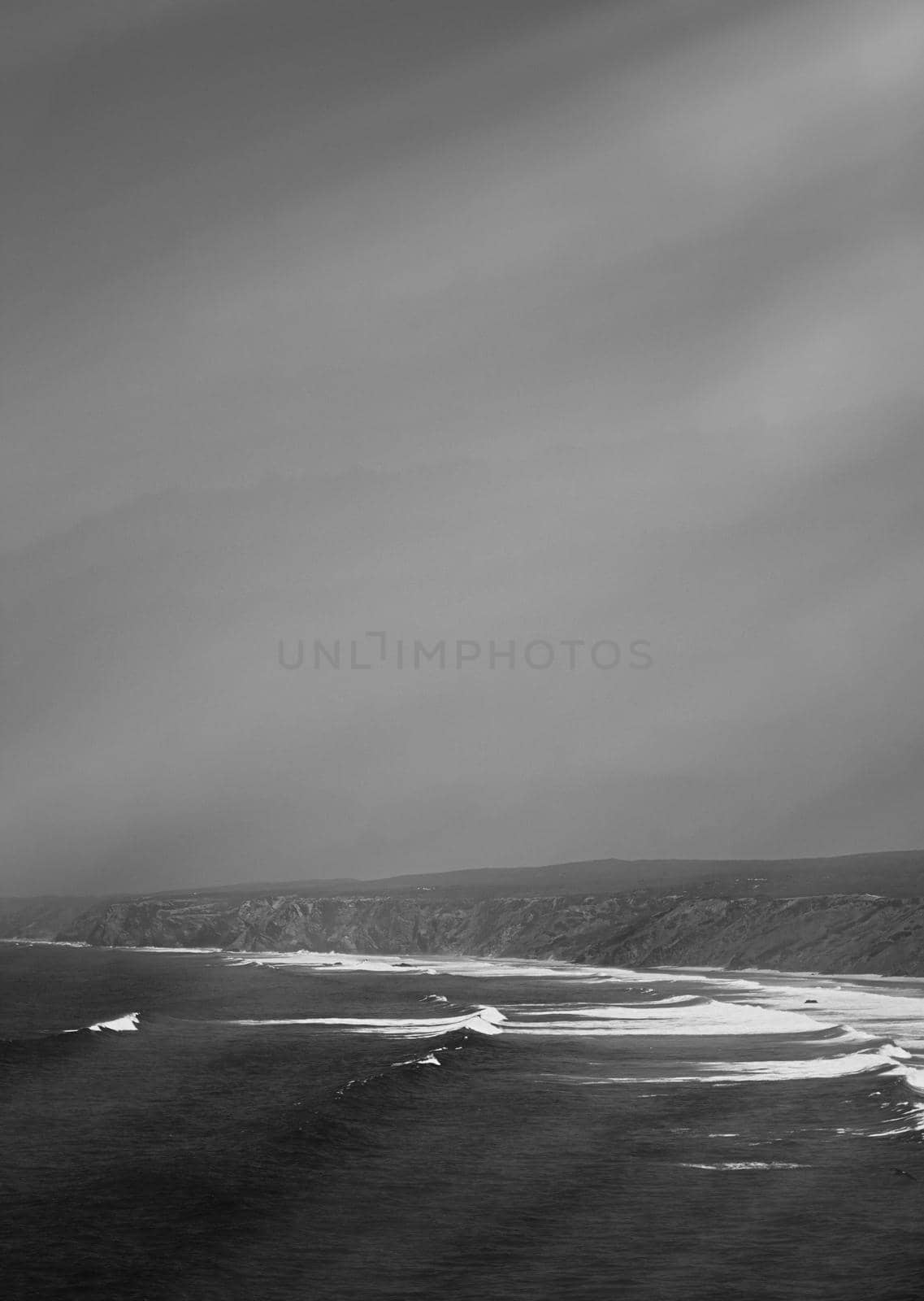 Coastal art print, monochrome and seascape concept - Atlantic ocean coast scenery, fine art