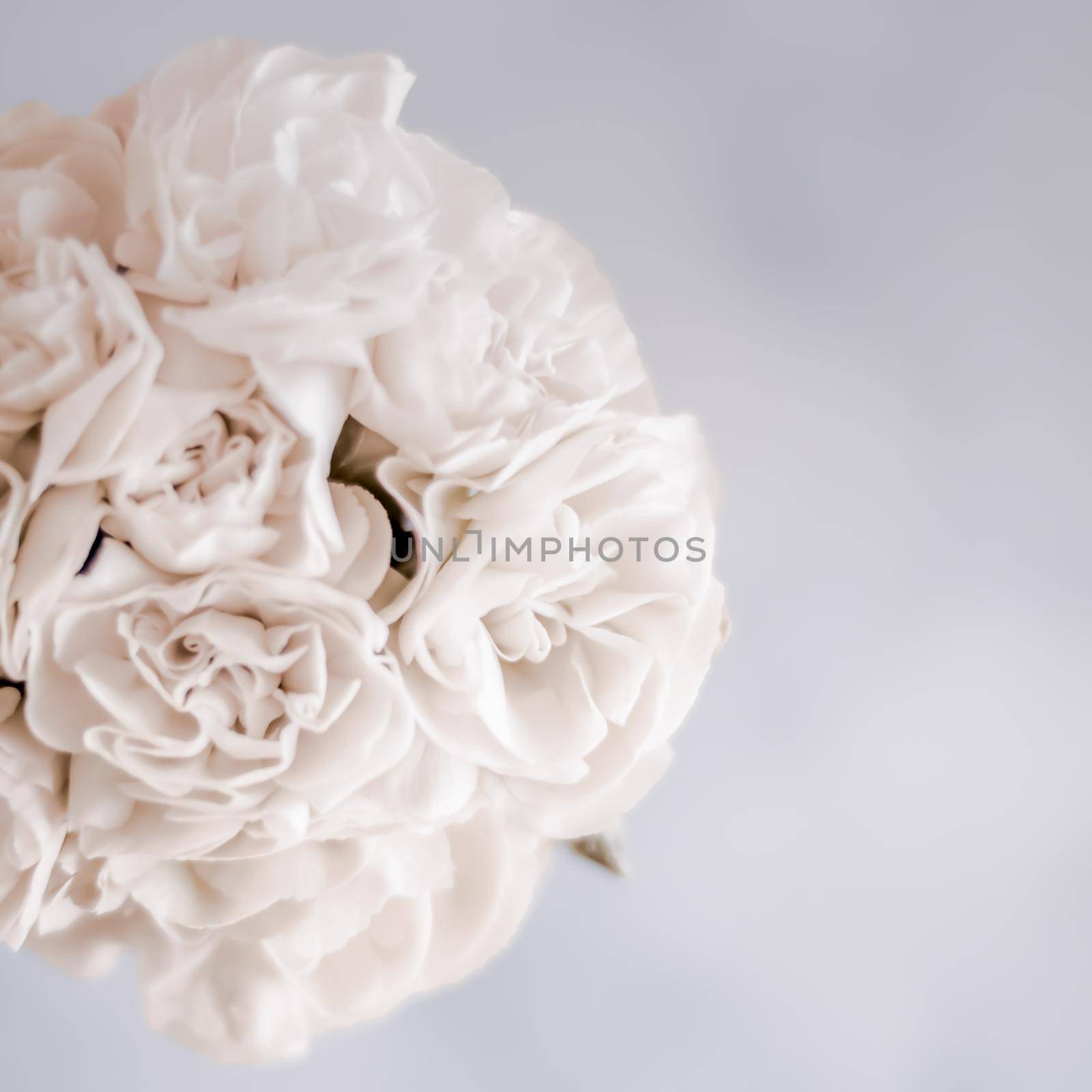 Bridal bouquet of white roses - wedding day, floral beauty, luxury event decoration concept. The happiest day of our lives