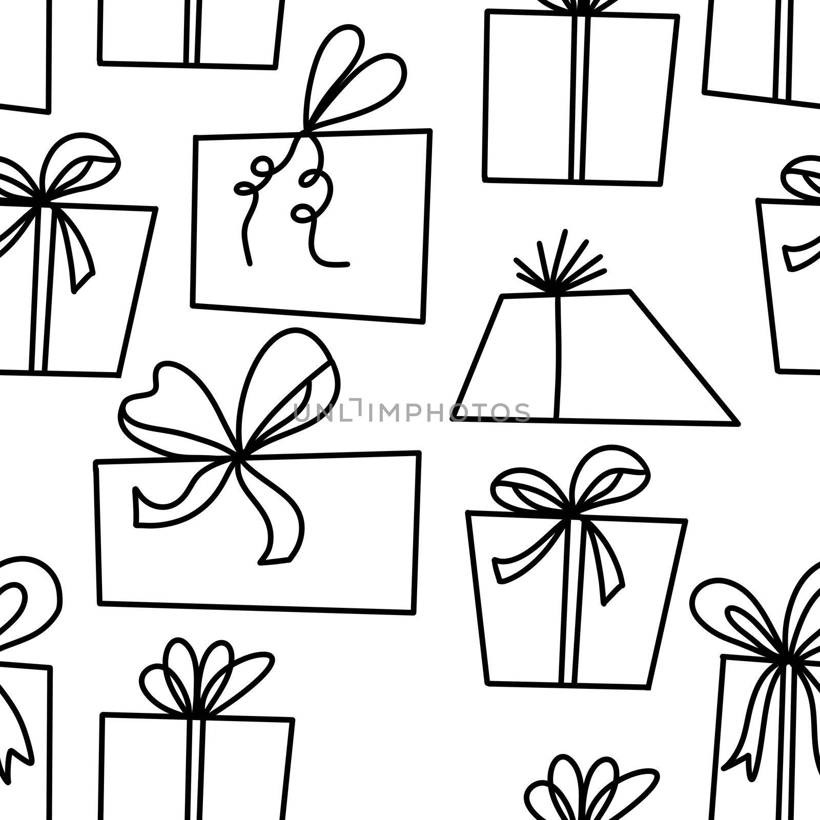 Hand drawn black and white seamless pattern with Christmas winter trees ornaments. Nordic Scandinavian new year december minimalist design, cute fabric print, cartoon doodle style