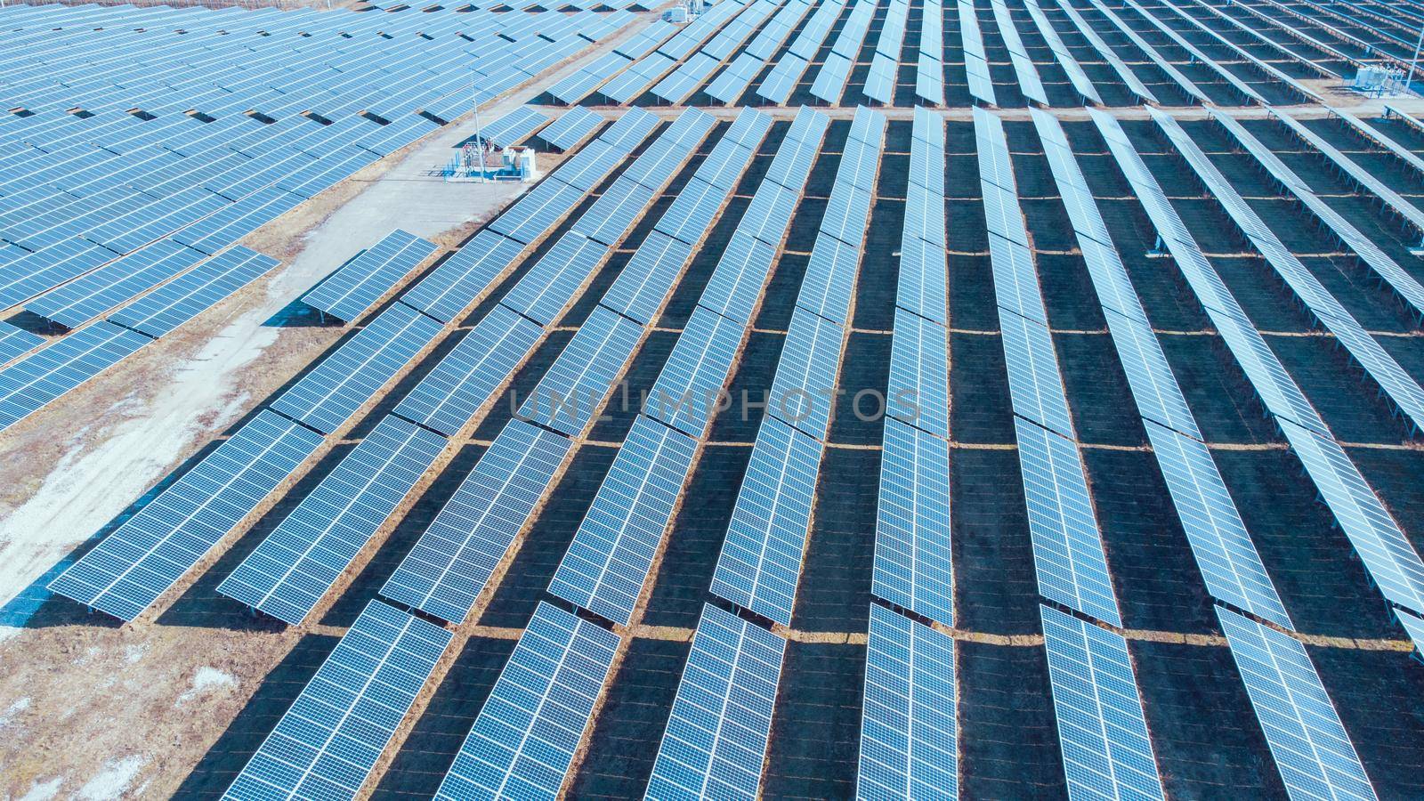 Aerial view : Blue Solar farm, solar panels. download photo