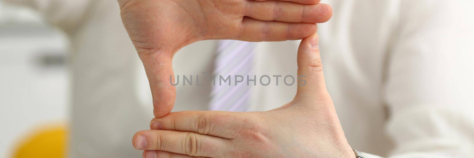 Male hands articulating while talking at conference in office closeup. Promotional proposal concept