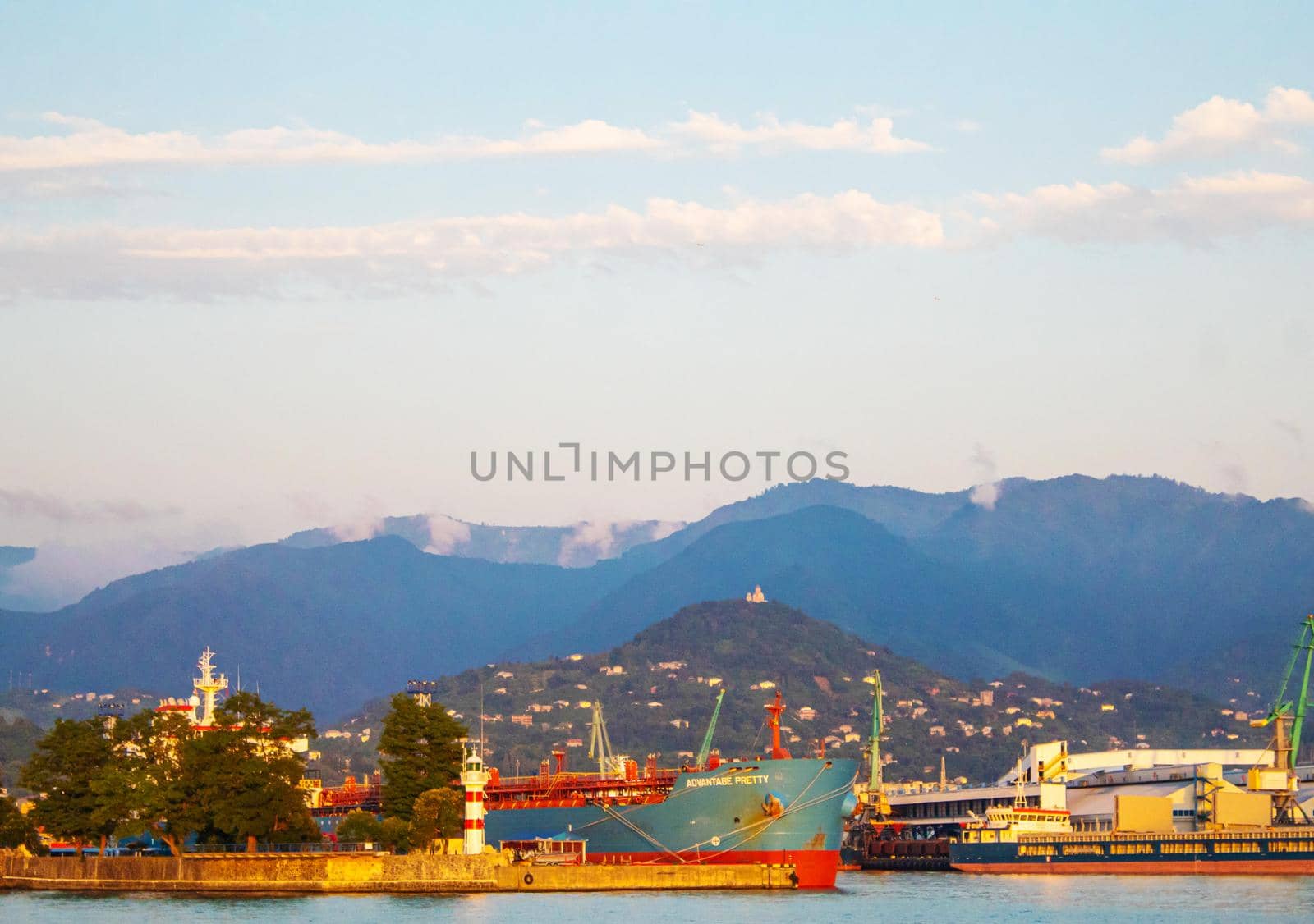 The passenger ship in port. selective focus transporttation