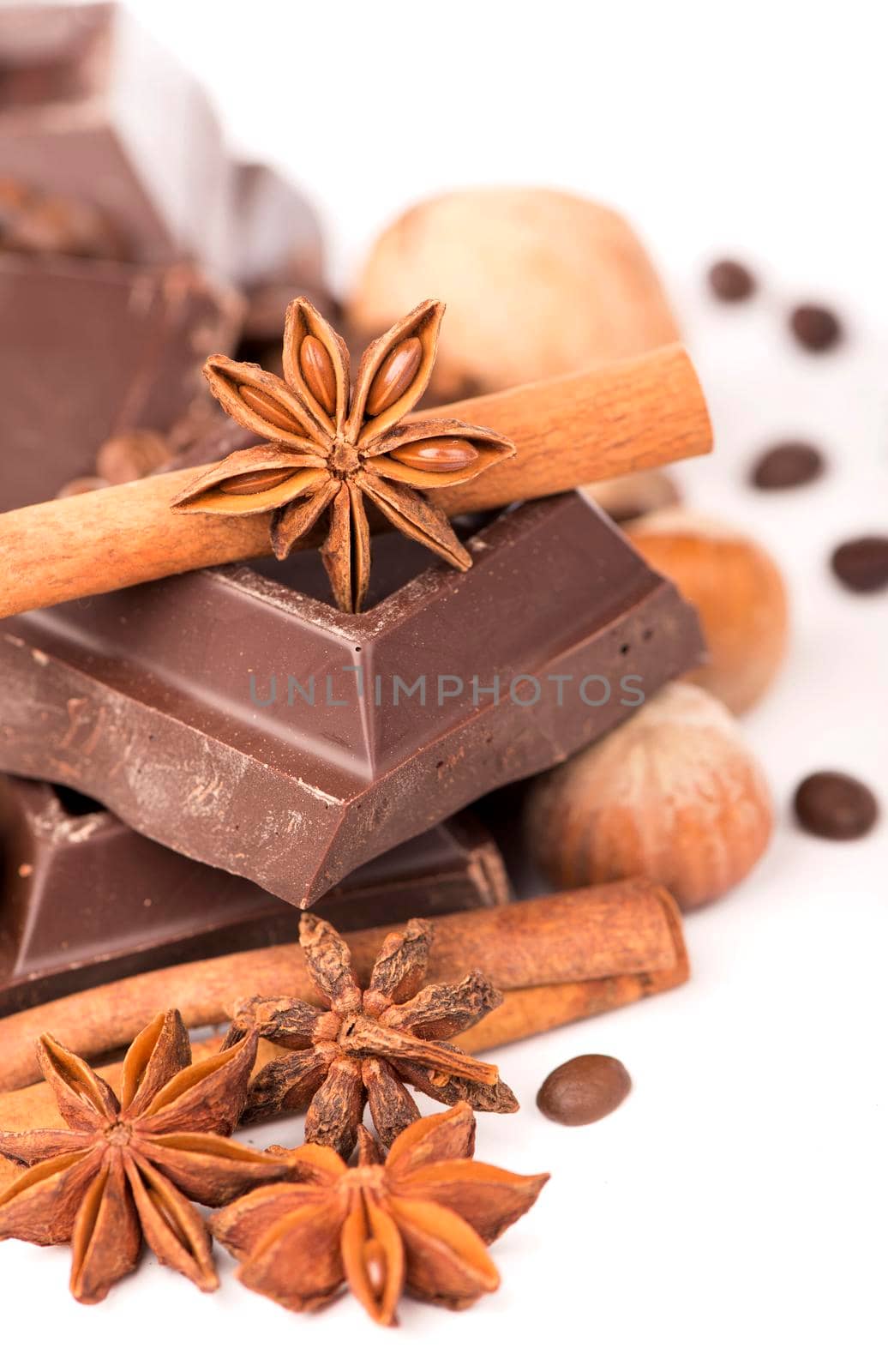 chocolate bars with its ingredients isolated