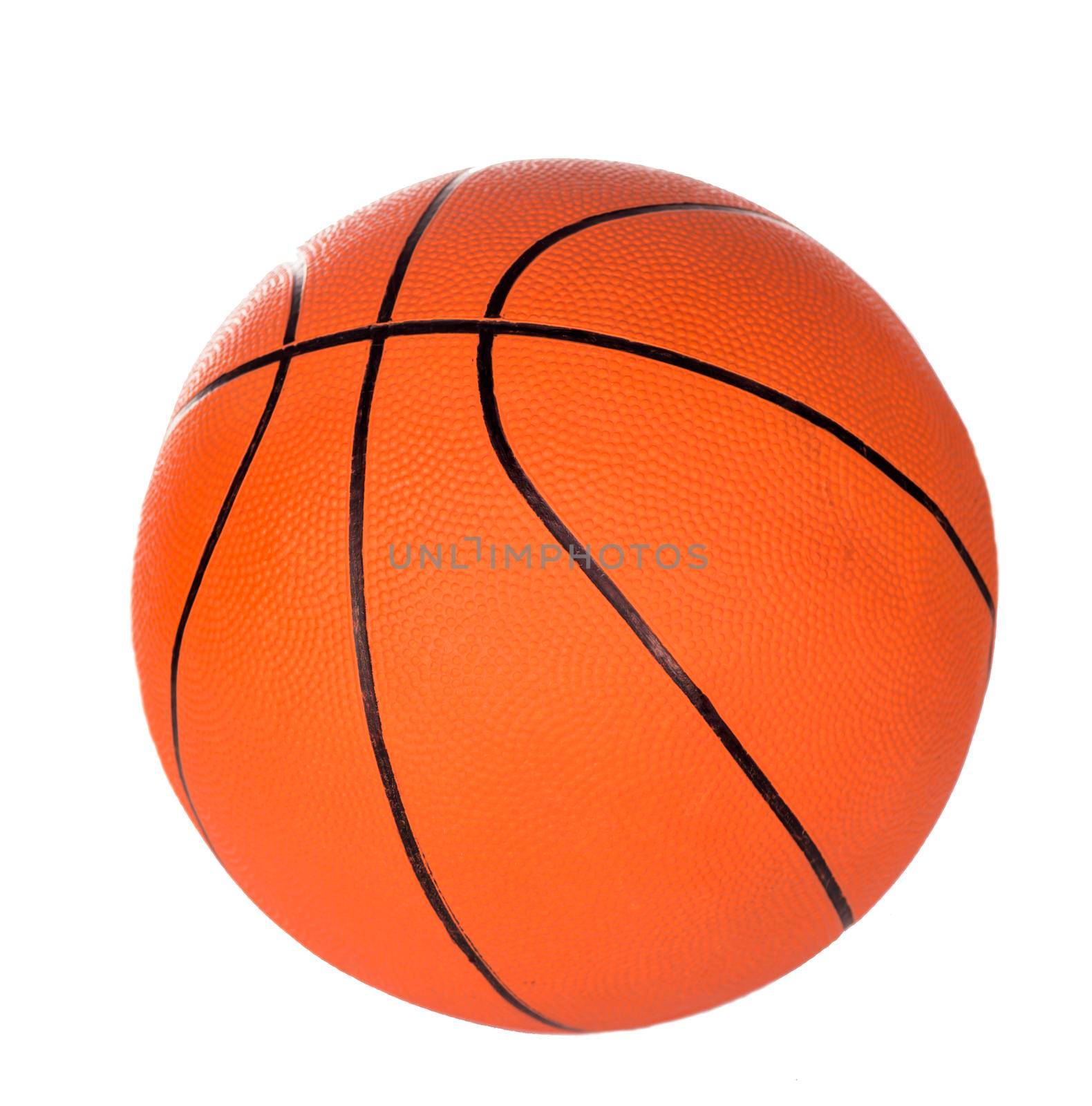 Ball for game in basketball of orange colour isolated on white background