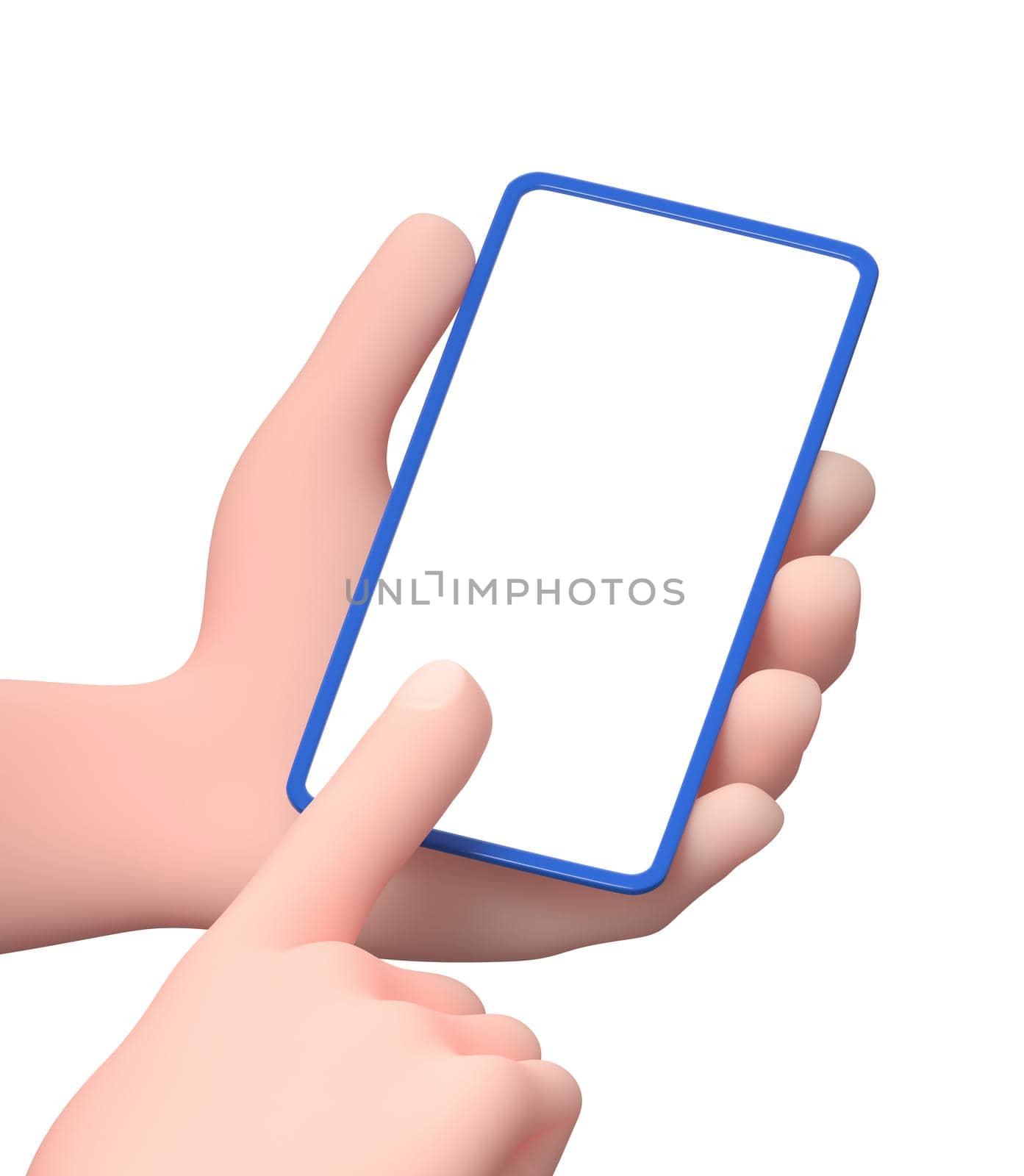 3D Cartoon Character Hands Using a Phone with White Screen by make