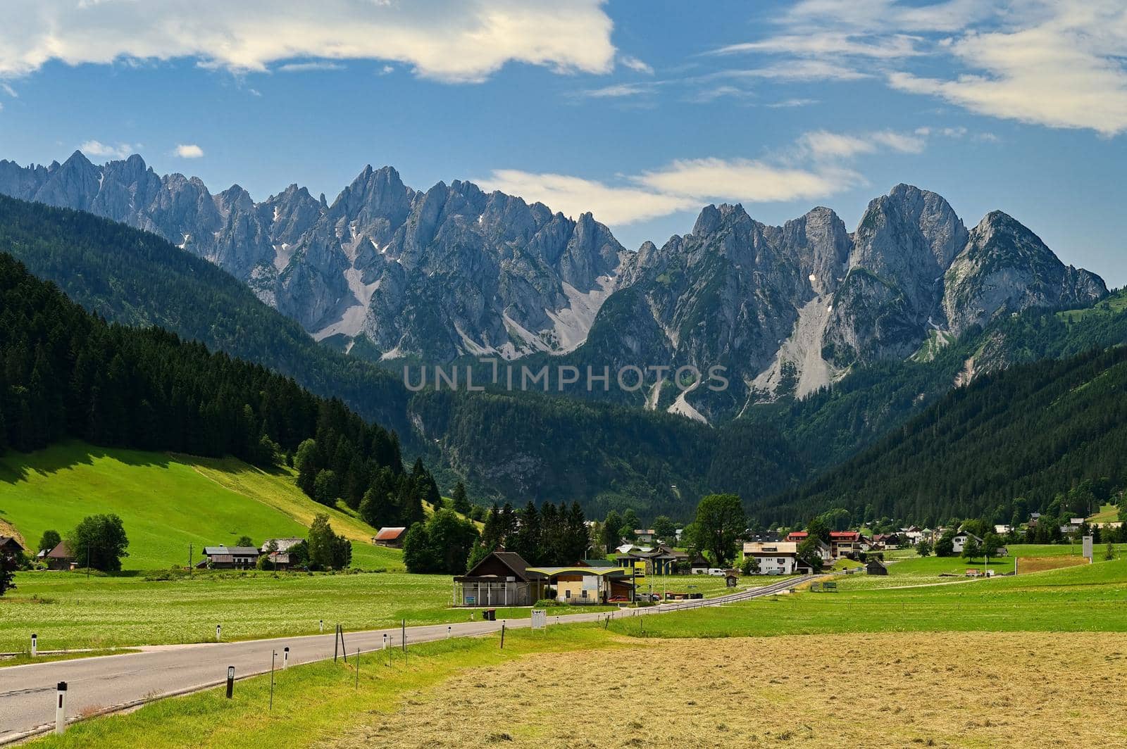 Gosausee - Beautiful lake in the mountains in Austria. Under the Dachstein mountains. Popular tourist place in the Alps.