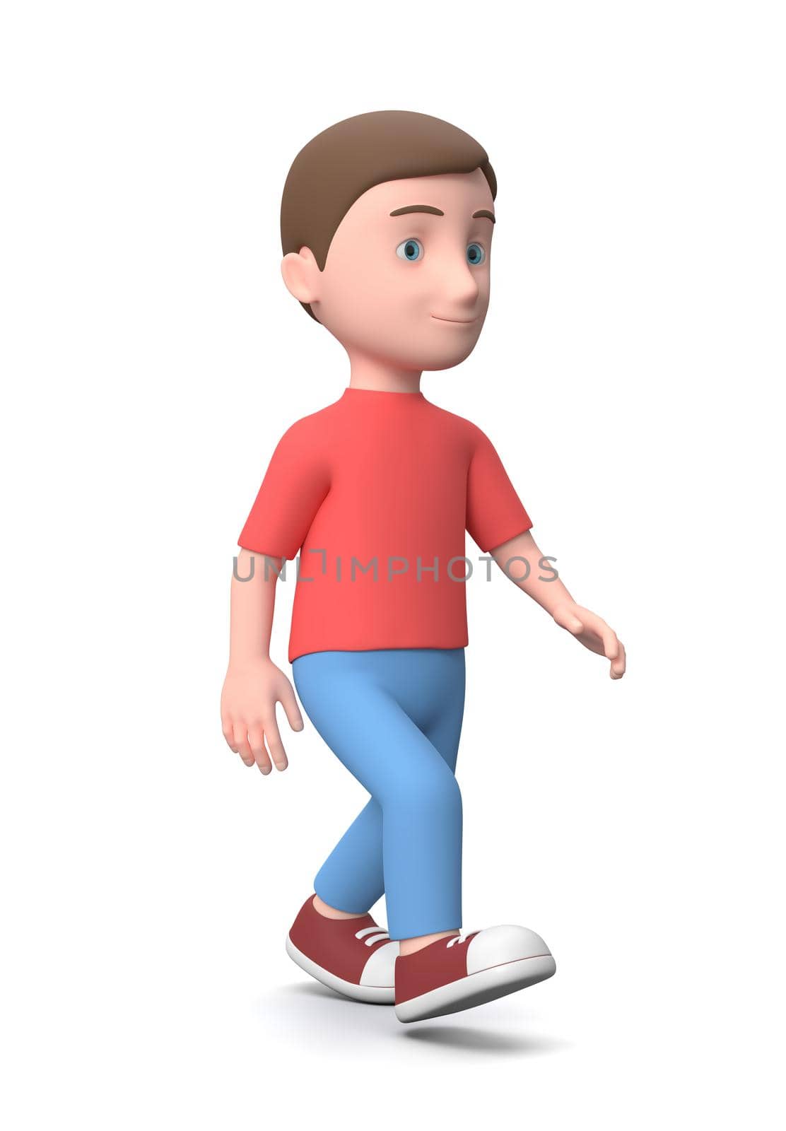 Young Kid Walking. 3D Cartoon Character Isolated on White by make