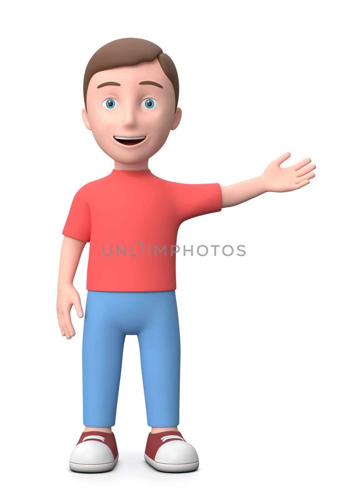 Cute Young Boy Showing Gesture. 3D Cartoon Character. by make