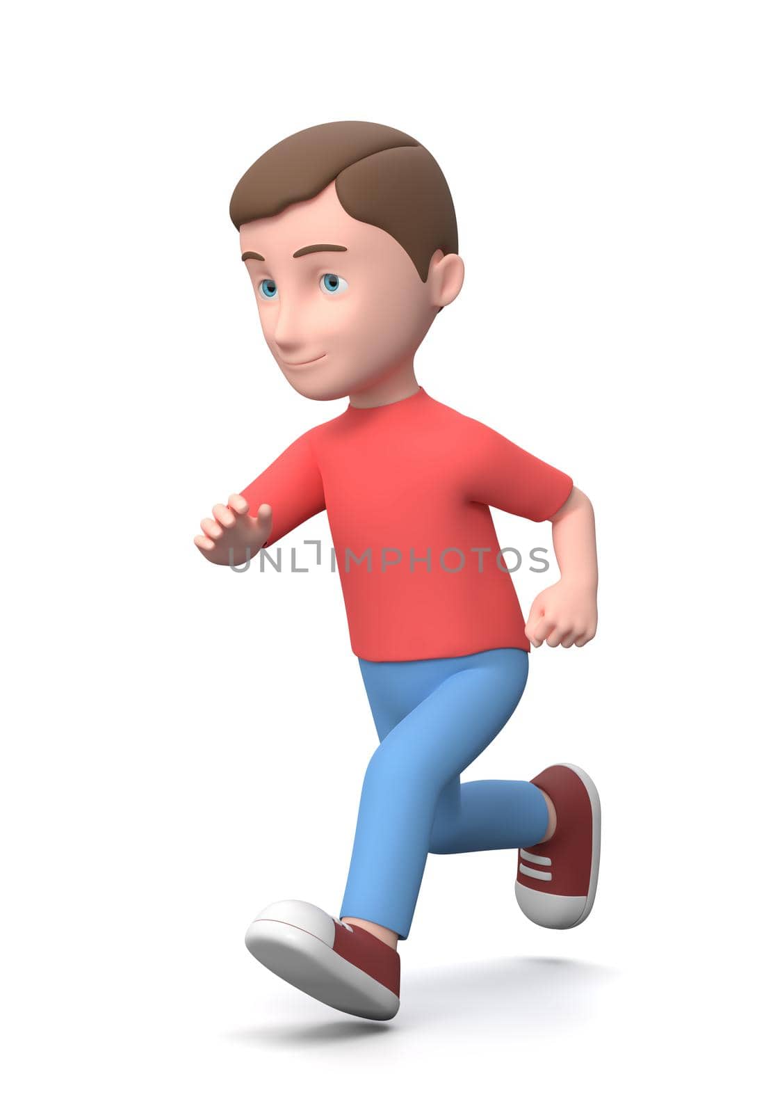 Smiling Young Kid Running. 3D Cartoon Character Isolated on White Background 3D Illustration