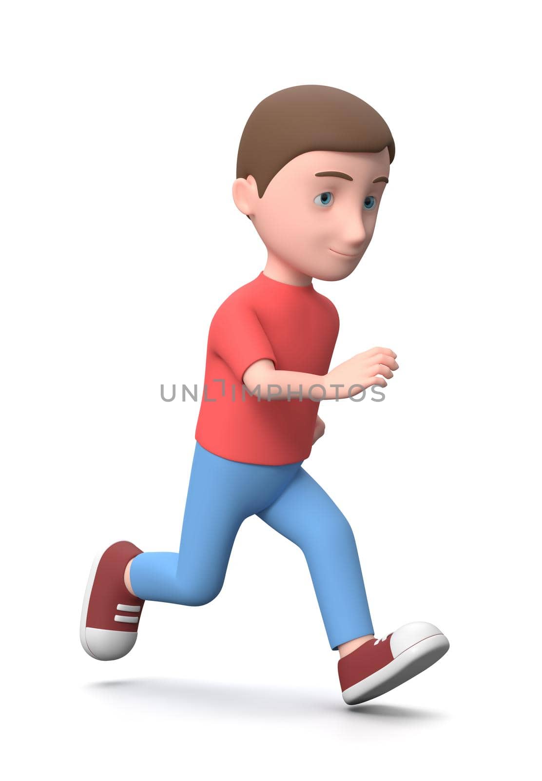 Young Kid Running. 3D Cartoon Character Isolated on White by make