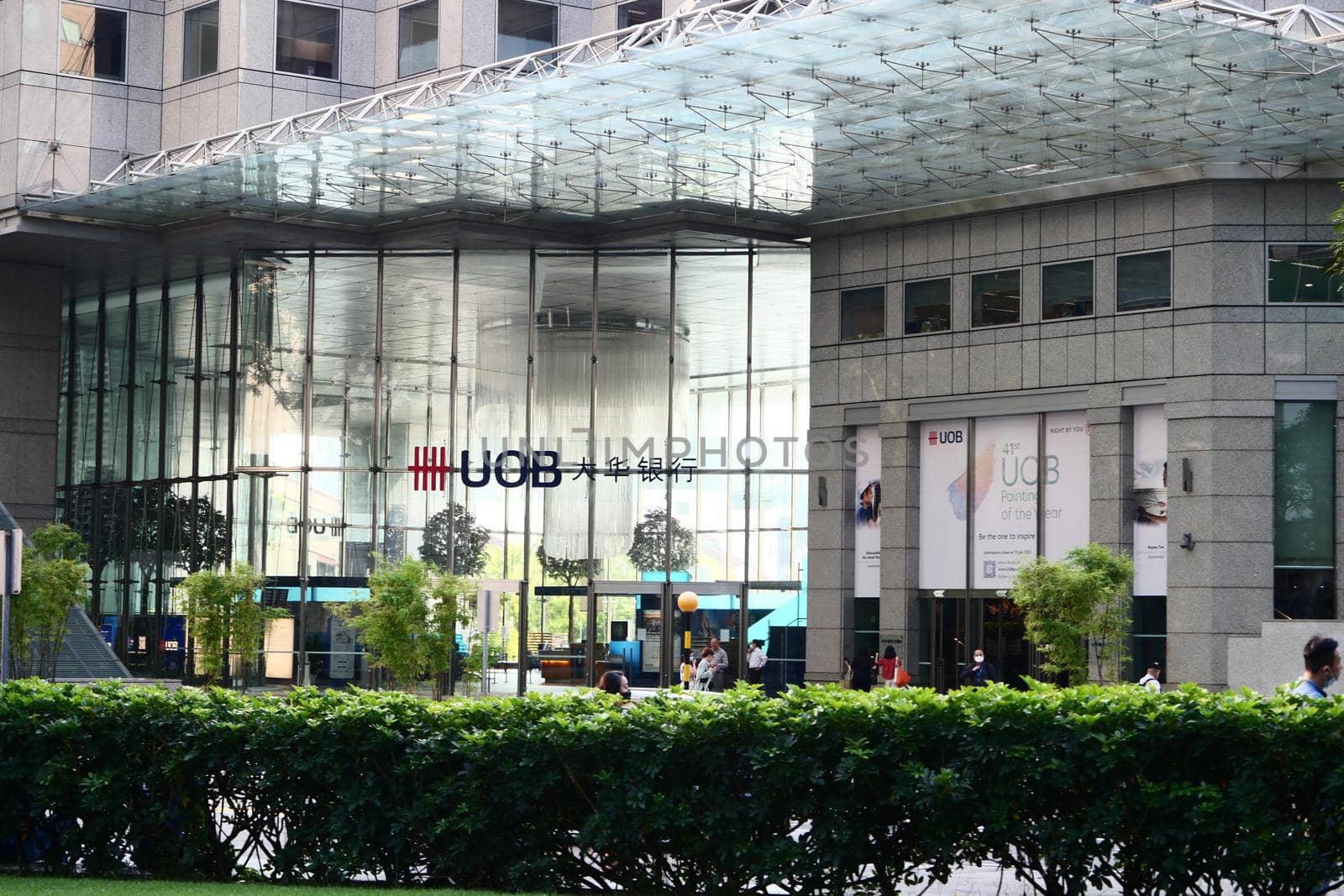 Singapore 1 june 2022. UOB logo on financial building