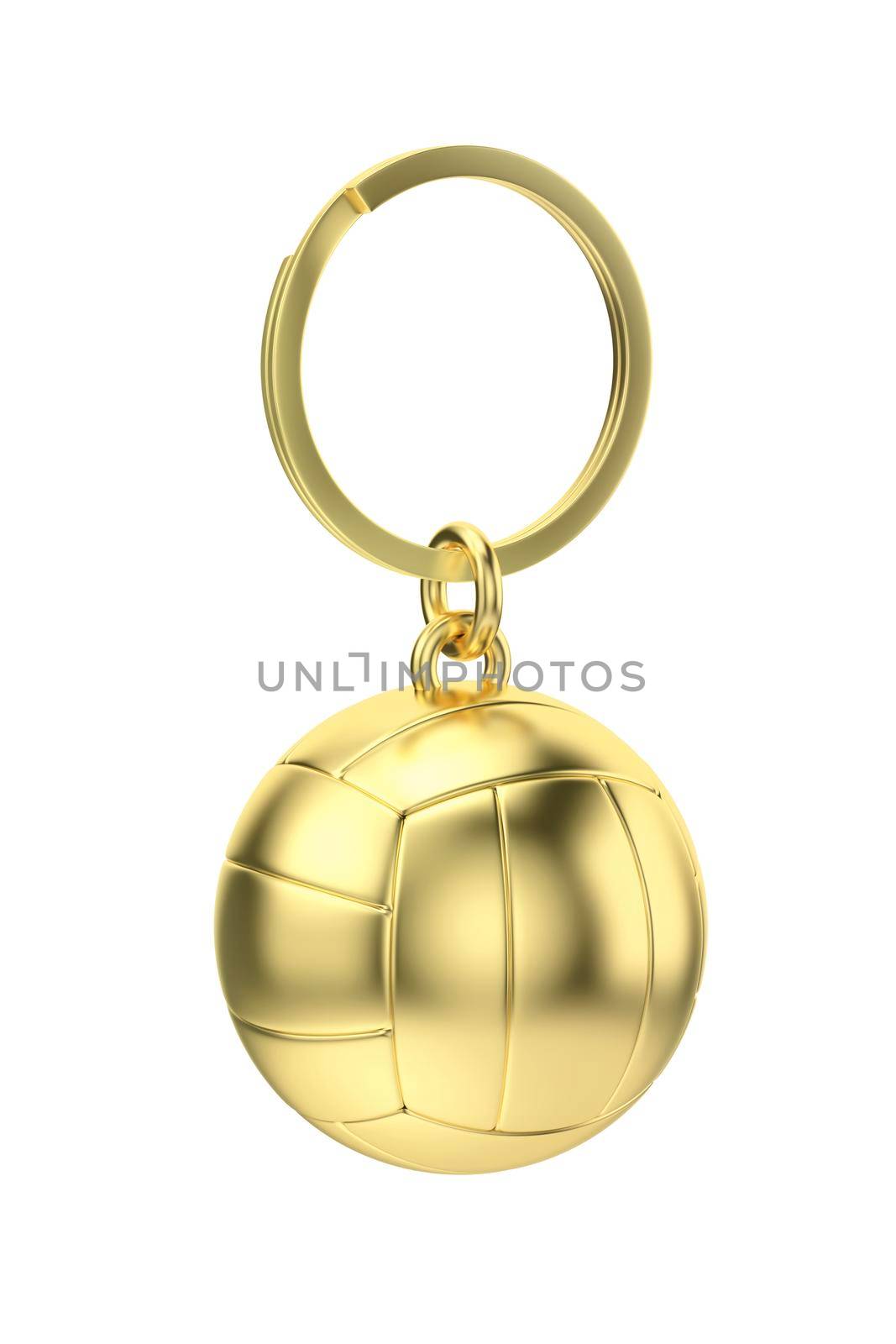 Gold keychain with volleyball ball isolated on white background
