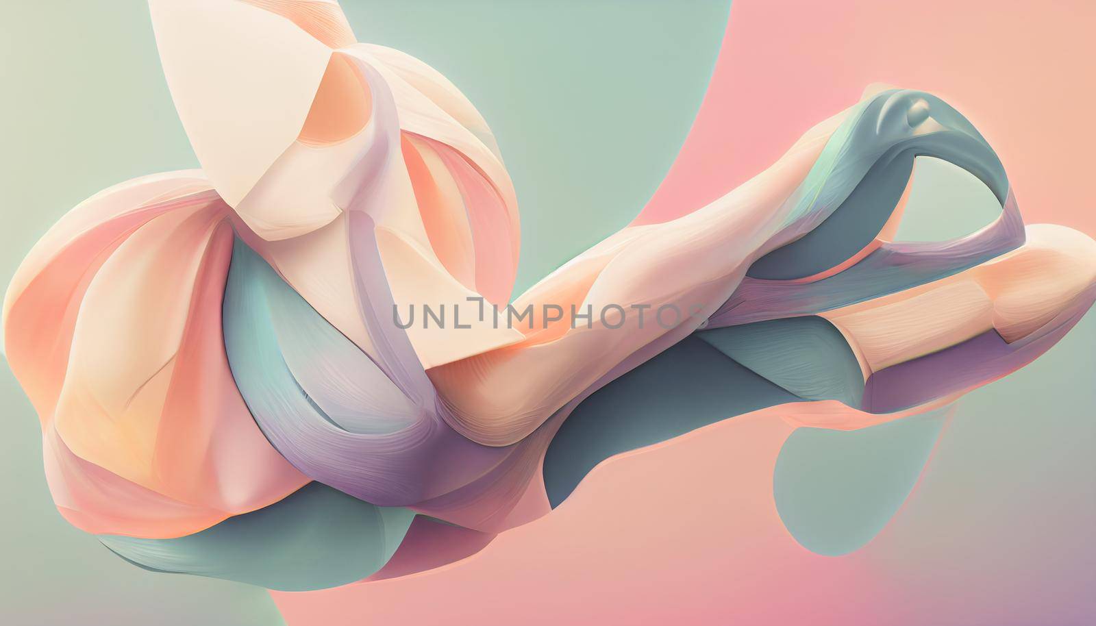 Abstract 3D Render ballerina curvy extrusions in vivid pastel colors