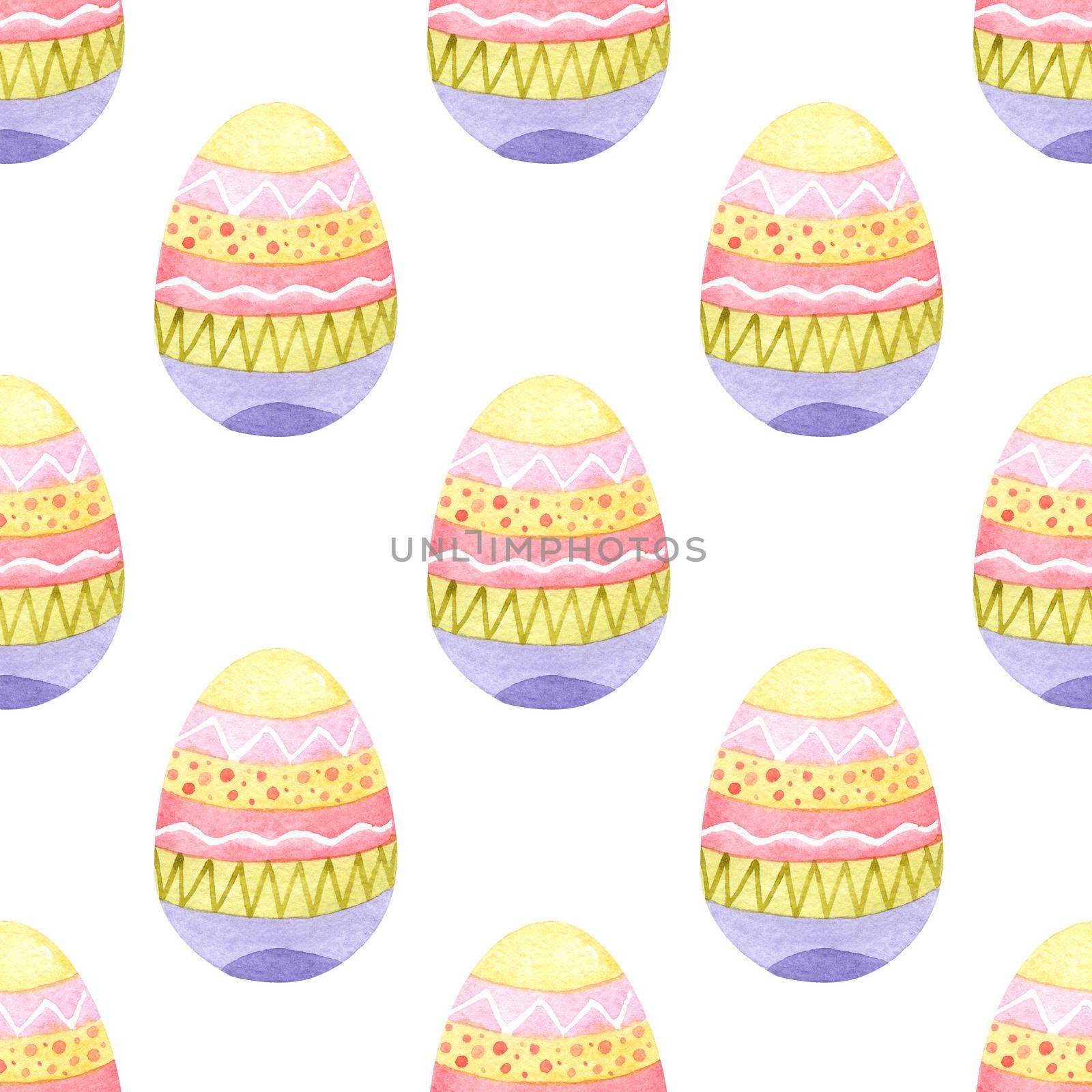 Watercolor easter eggs seamless pattern on white background