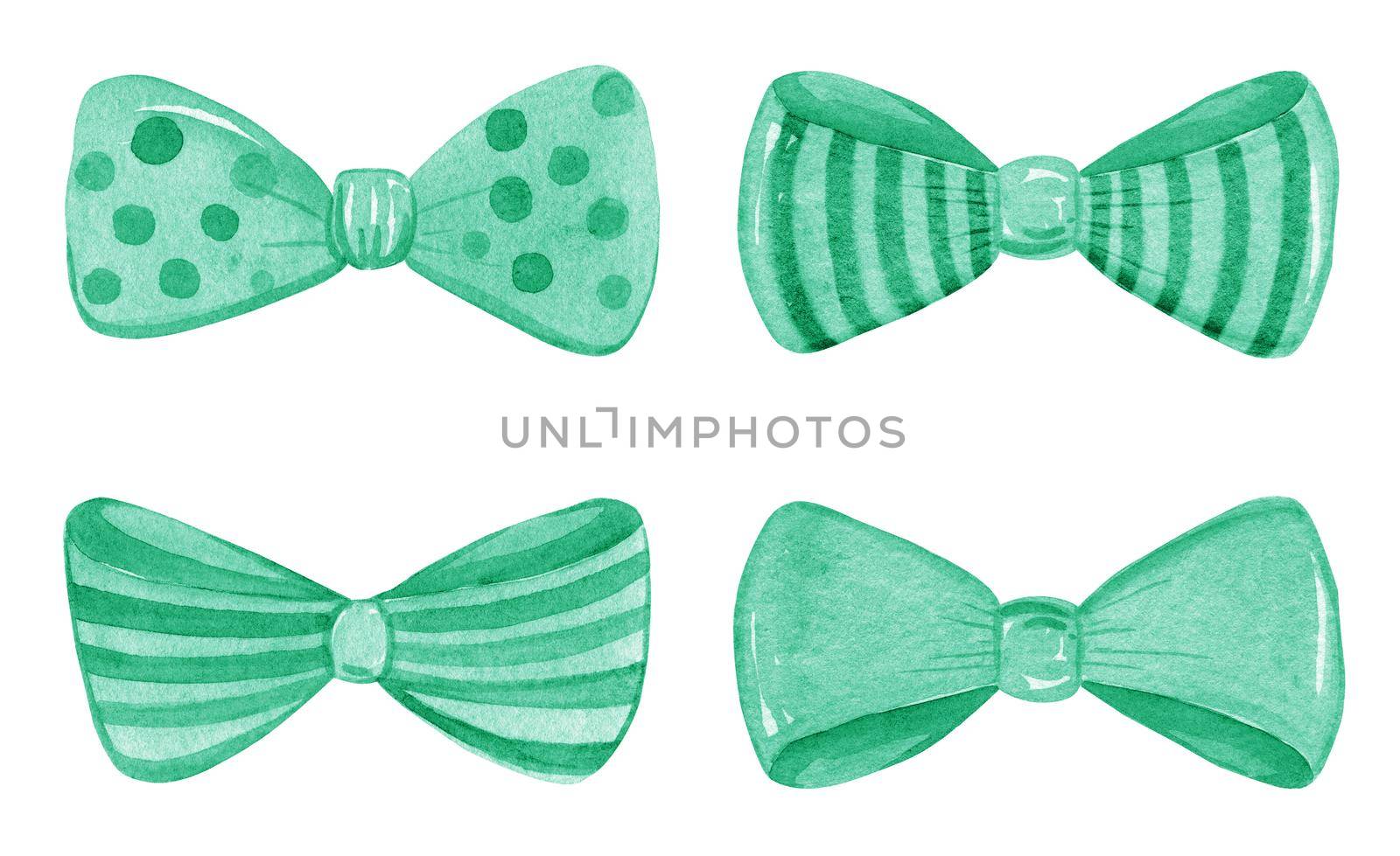 Watercolor green bows set isolated on white background by dreamloud