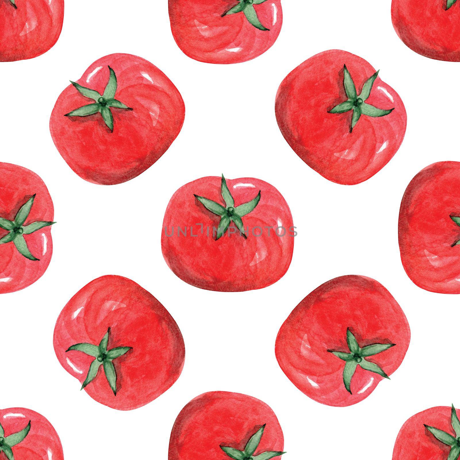 Watercolor red tomato seamless pattern on white background by dreamloud