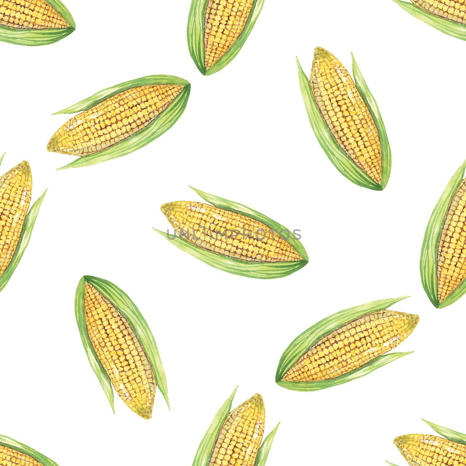 Watercolor corn seamless pattern on white background by dreamloud