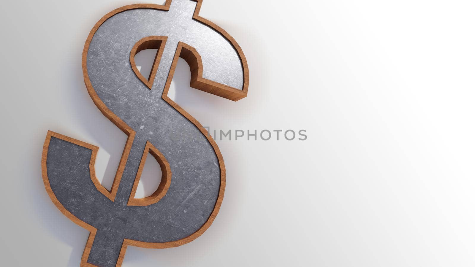 A 3d rendering image of US dollar sign made from steel and wood.