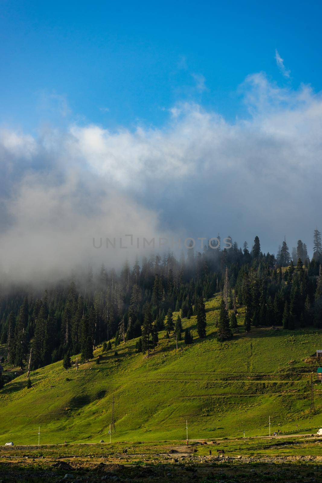 Mountain landscape in famous recreation zone of Guria region in western part of Georgia with green slopes