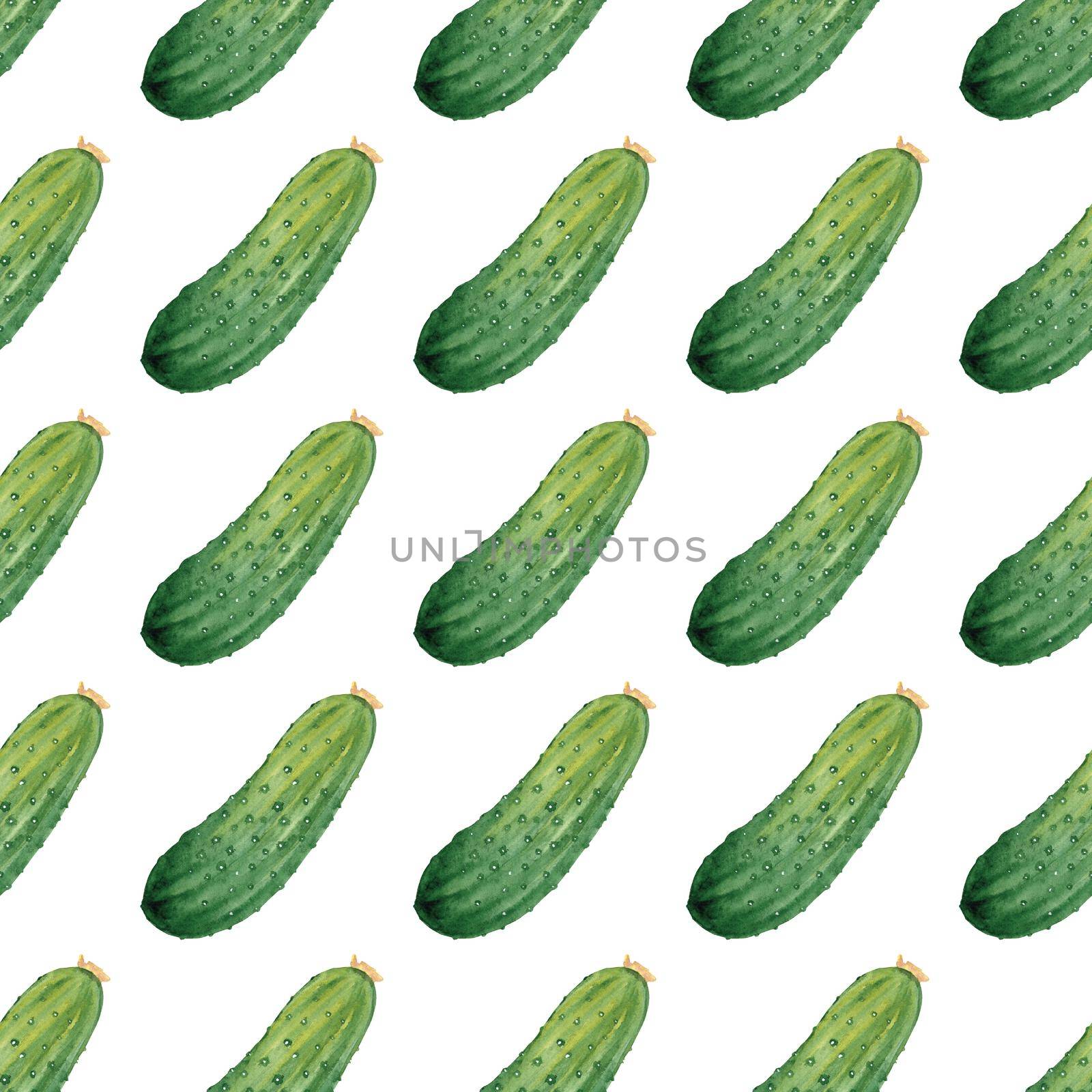 Watercolor green cucumbers seamless pattern on white background by dreamloud