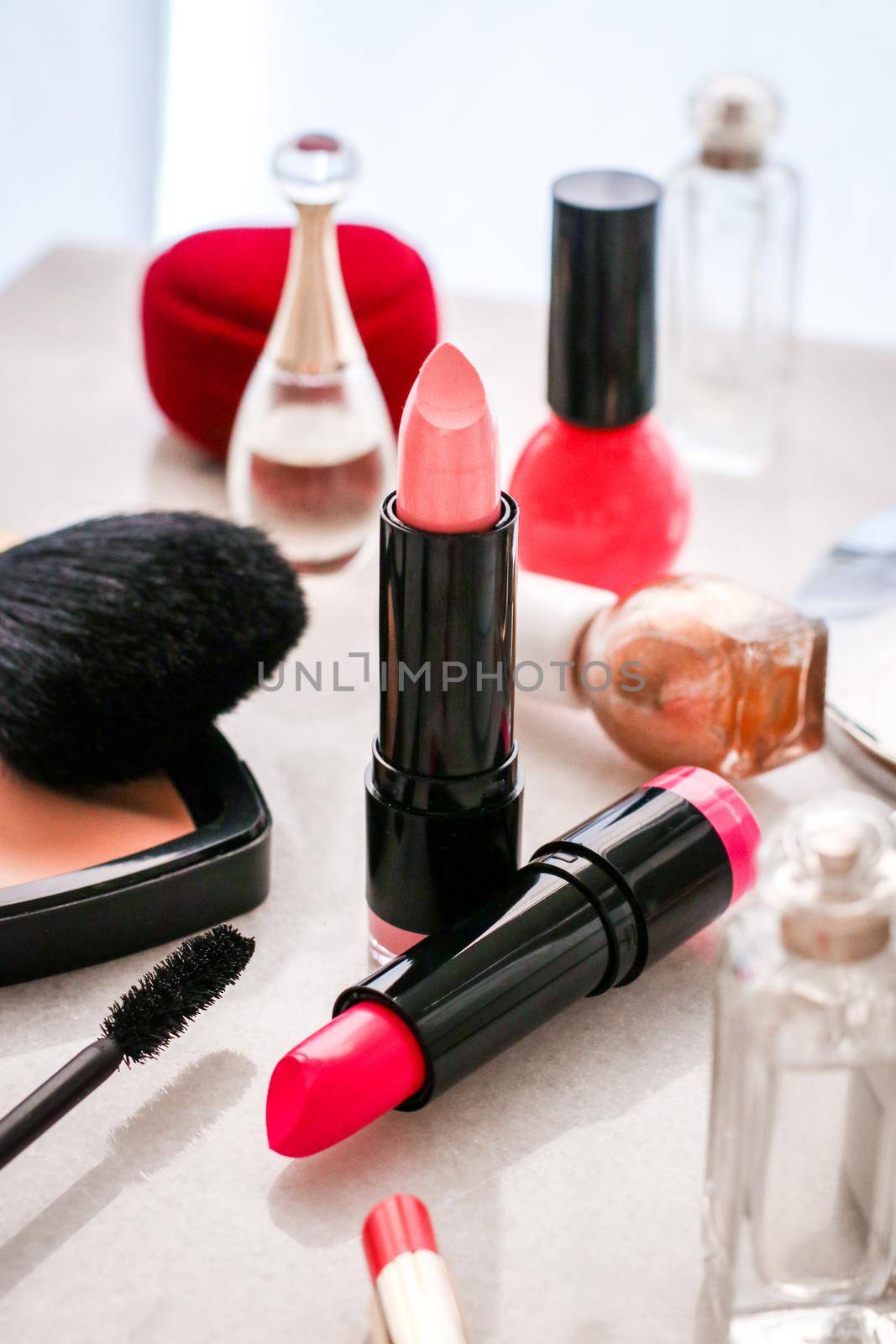 Modern feminine lifestyle, beauty blog and home decor concept – Luxury make-up and cosmetics on vanity table