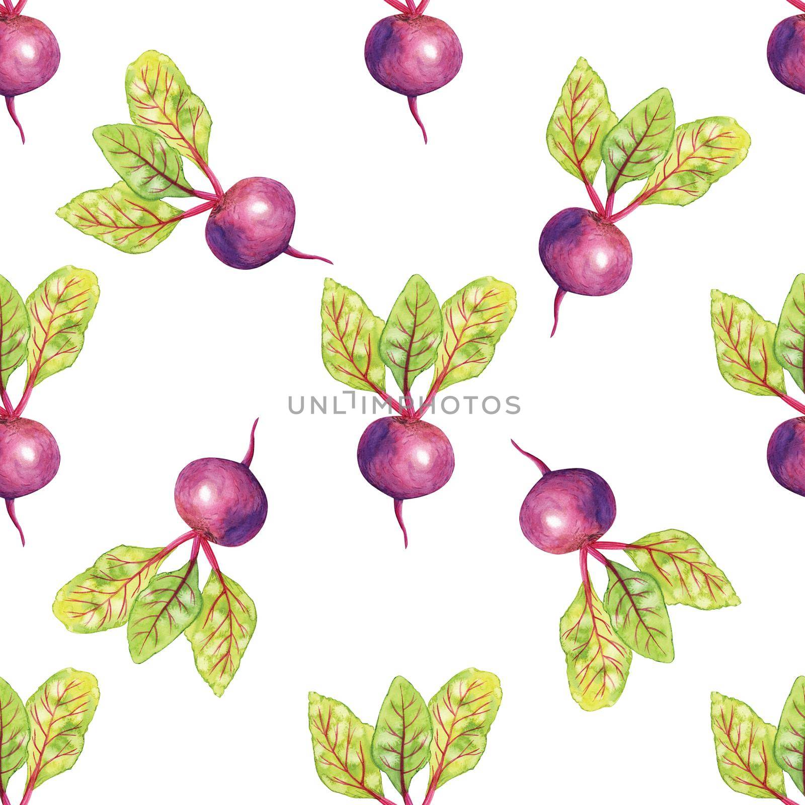 Watercolor beetroot vegetable seamless pattern on white by dreamloud