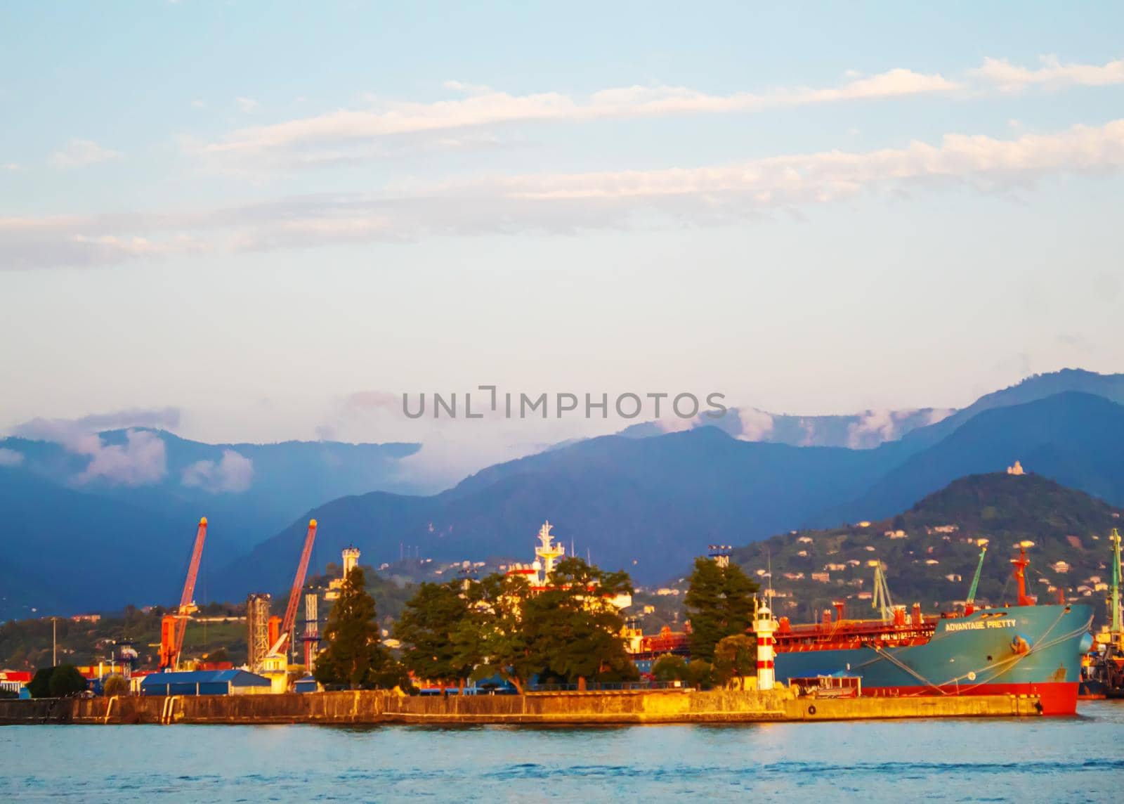 The passenger ship in port. selective focus transporttation