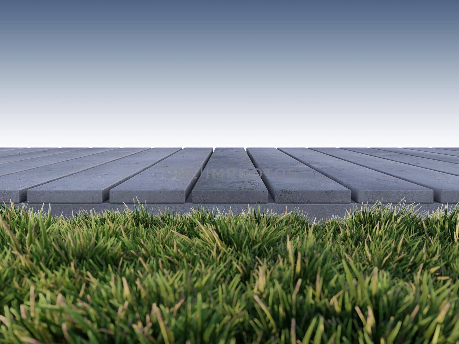 Mockup background for 3d rendering of old cracked concrete panel which have grasses as foreground.