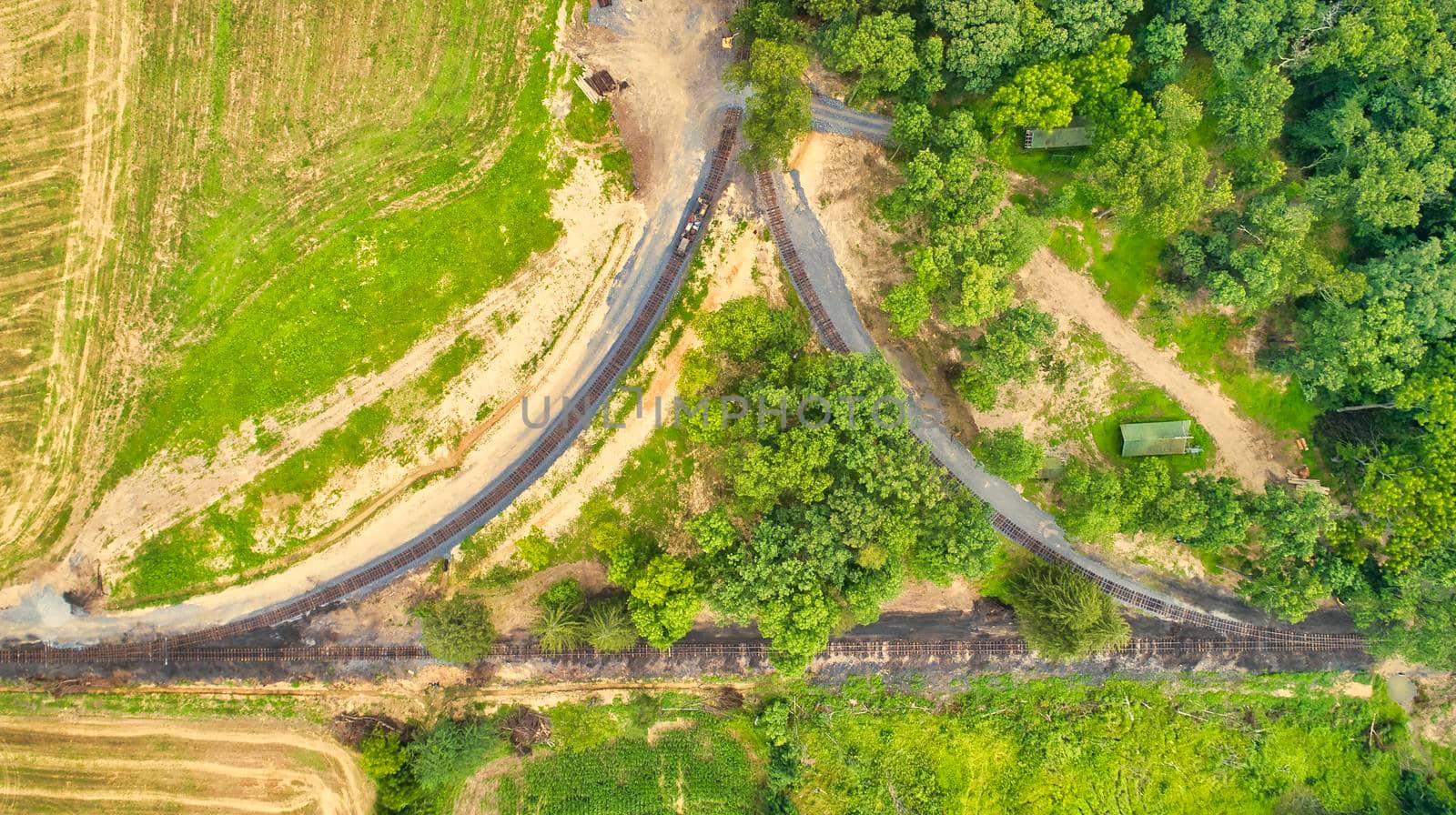 A Drone Downward View of a Train Track Wye, Turn Around, Under Construction